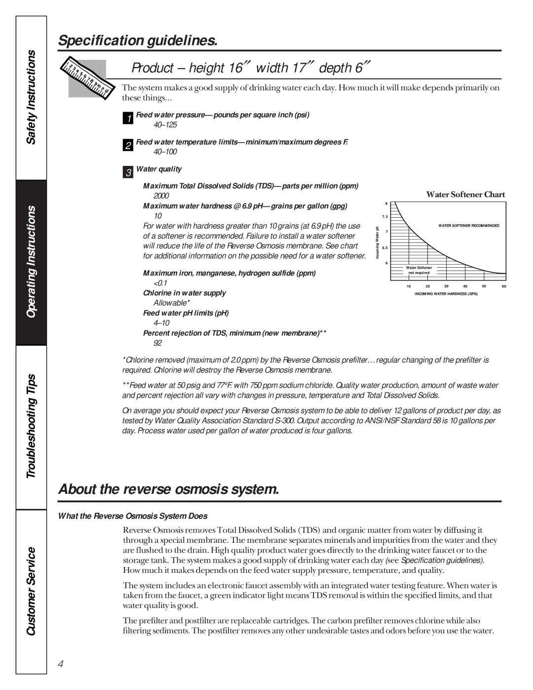 GE 215c1002p004-4 Specification guidelines, About the reverse osmosis system, What the Reverse Osmosis System Does 