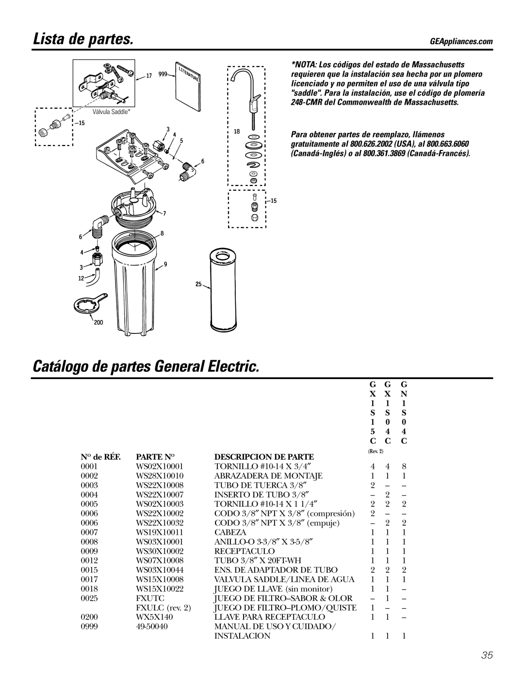 GE 215C1044P010-3 owner manual Lista de partes, Catálogo de partes General Electric, De RÉF 