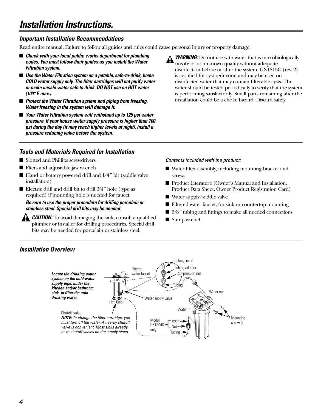 GE 215C1044P010-3 owner manual Tools and Materials Required for Installation, Installation Overview 