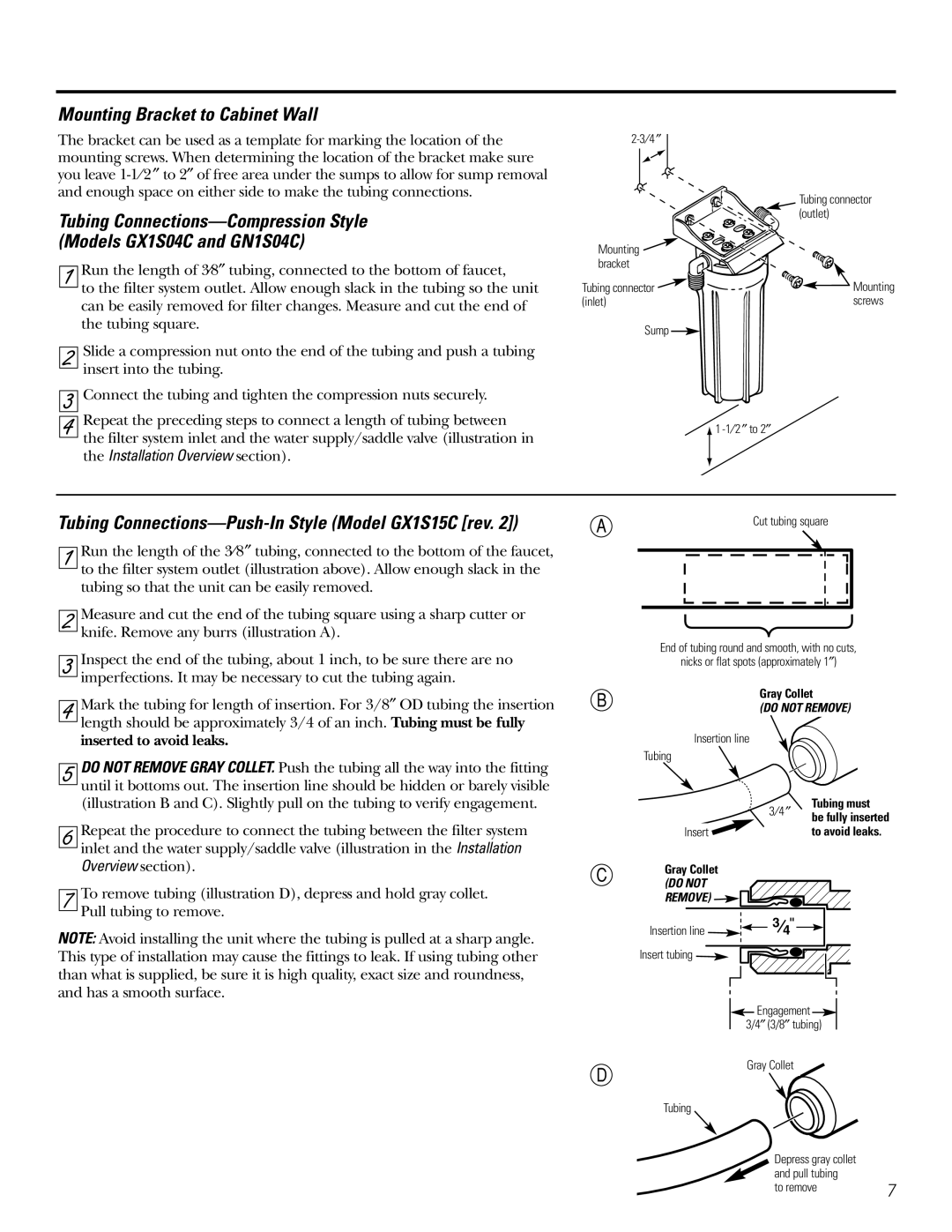 GE 215C1044P010-3 owner manual Mounting Bracket to Cabinet Wall, Inserted to avoid leaks 