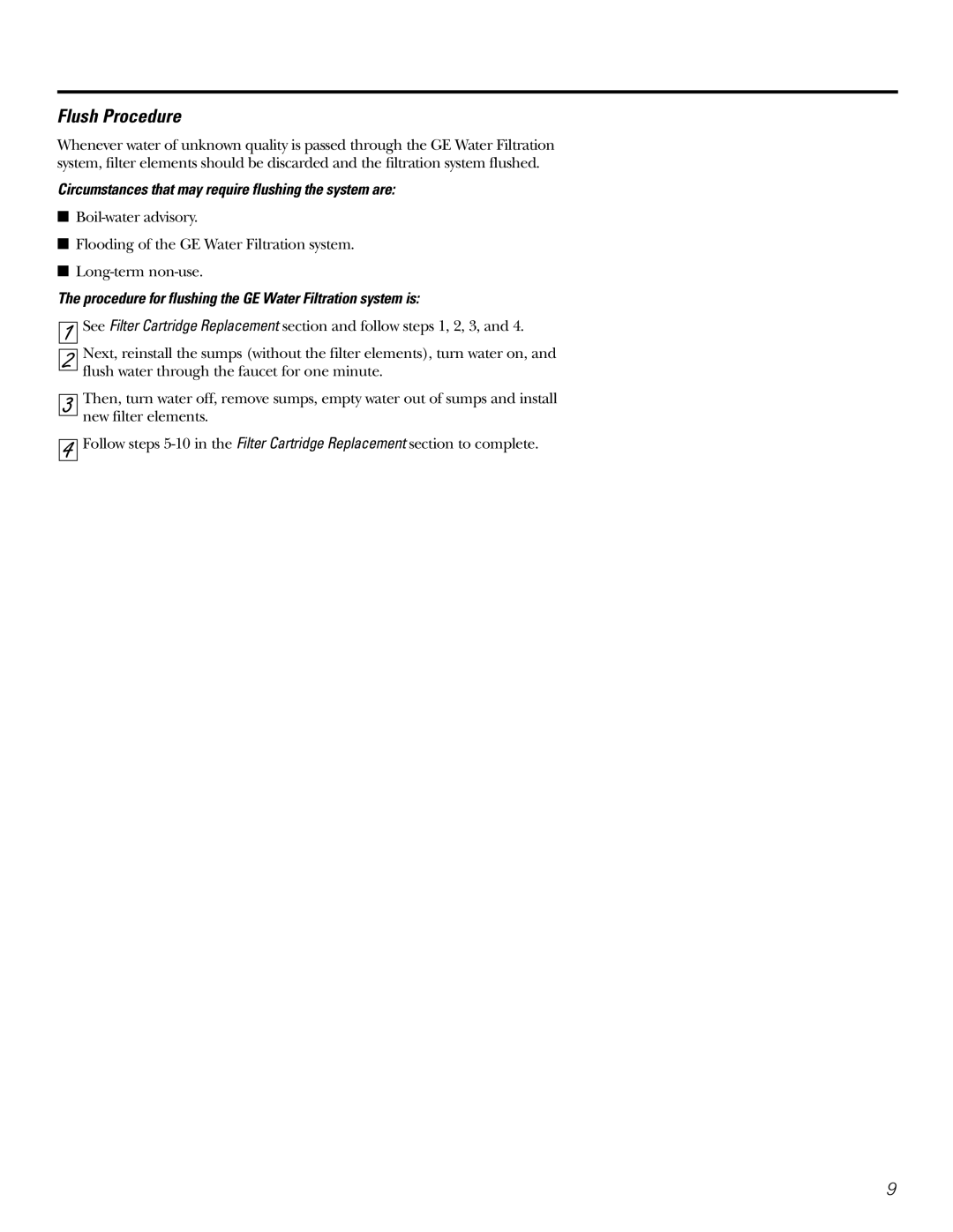 GE 215C1044P010-3 owner manual Flush Procedure, Circumstances that may require flushing the system are 