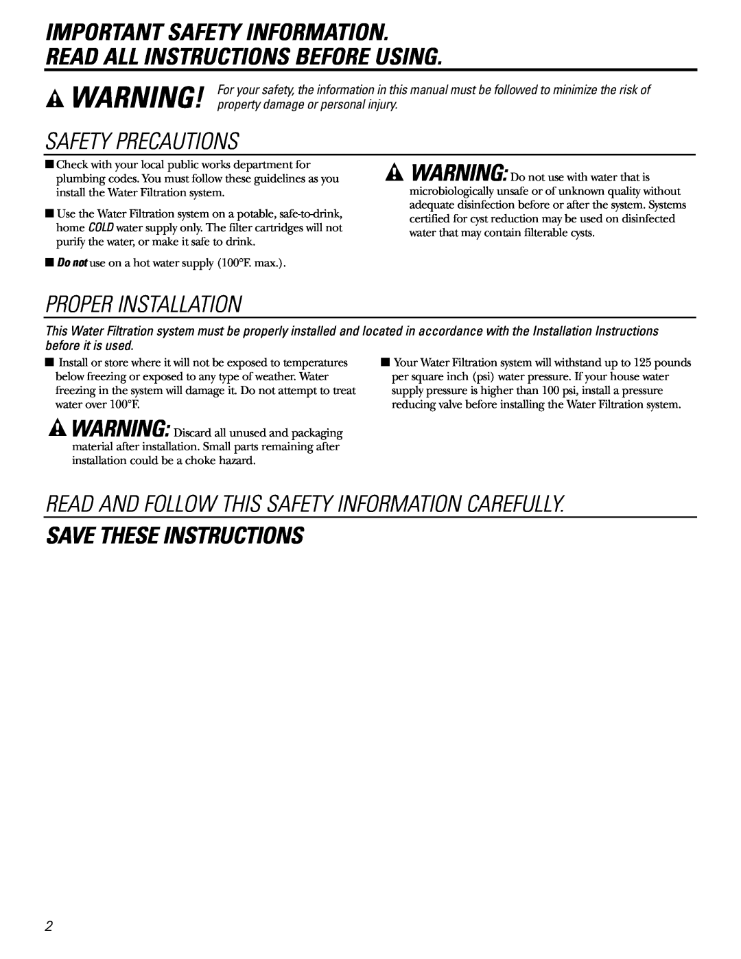 GE 215C1044P010-3 Important Safety Information Read All Instructions Before Using, Safety Precautions, Proper Installation 