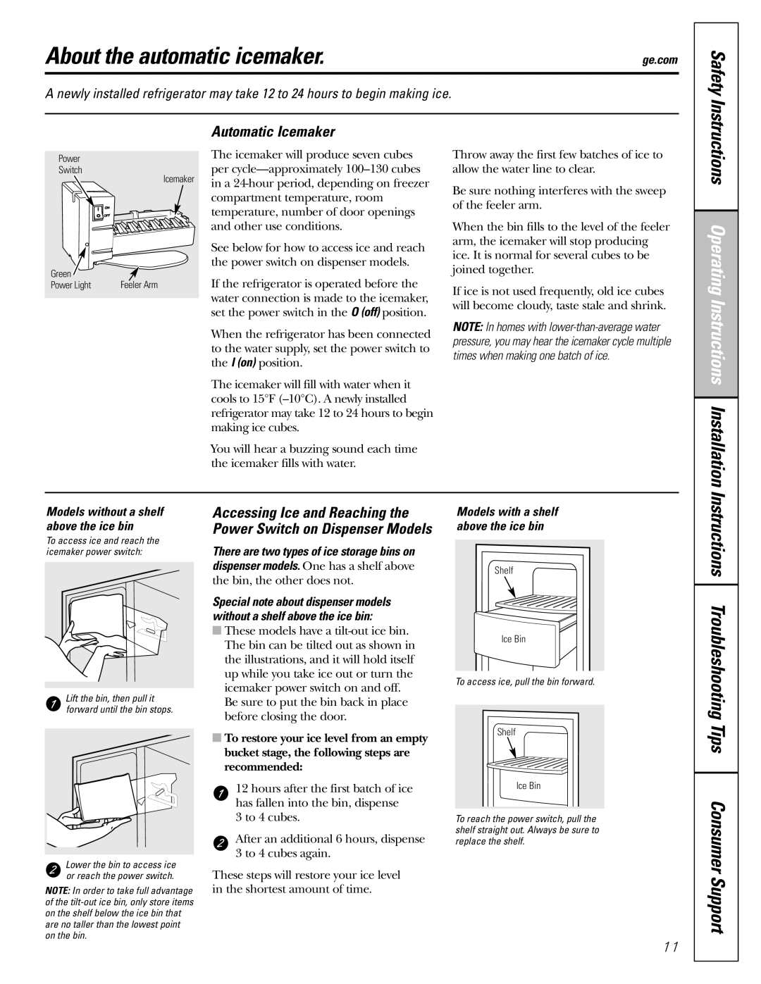 GE 22, 23, 25, 27 installation instructions About the automatic icemaker, Automatic Icemaker 