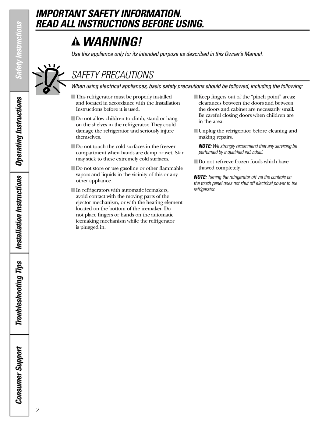 GE 22, 23, 25, 27 installation instructions Safety Precautions 