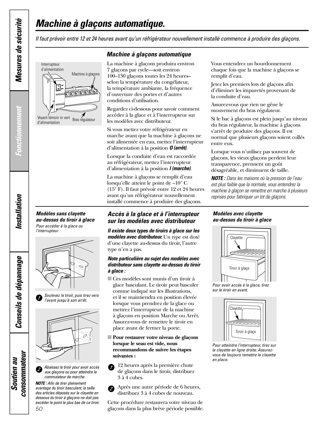 GE 22, 23, 25, 27 installation instructions Machine à glaçons automatique, Mesures 