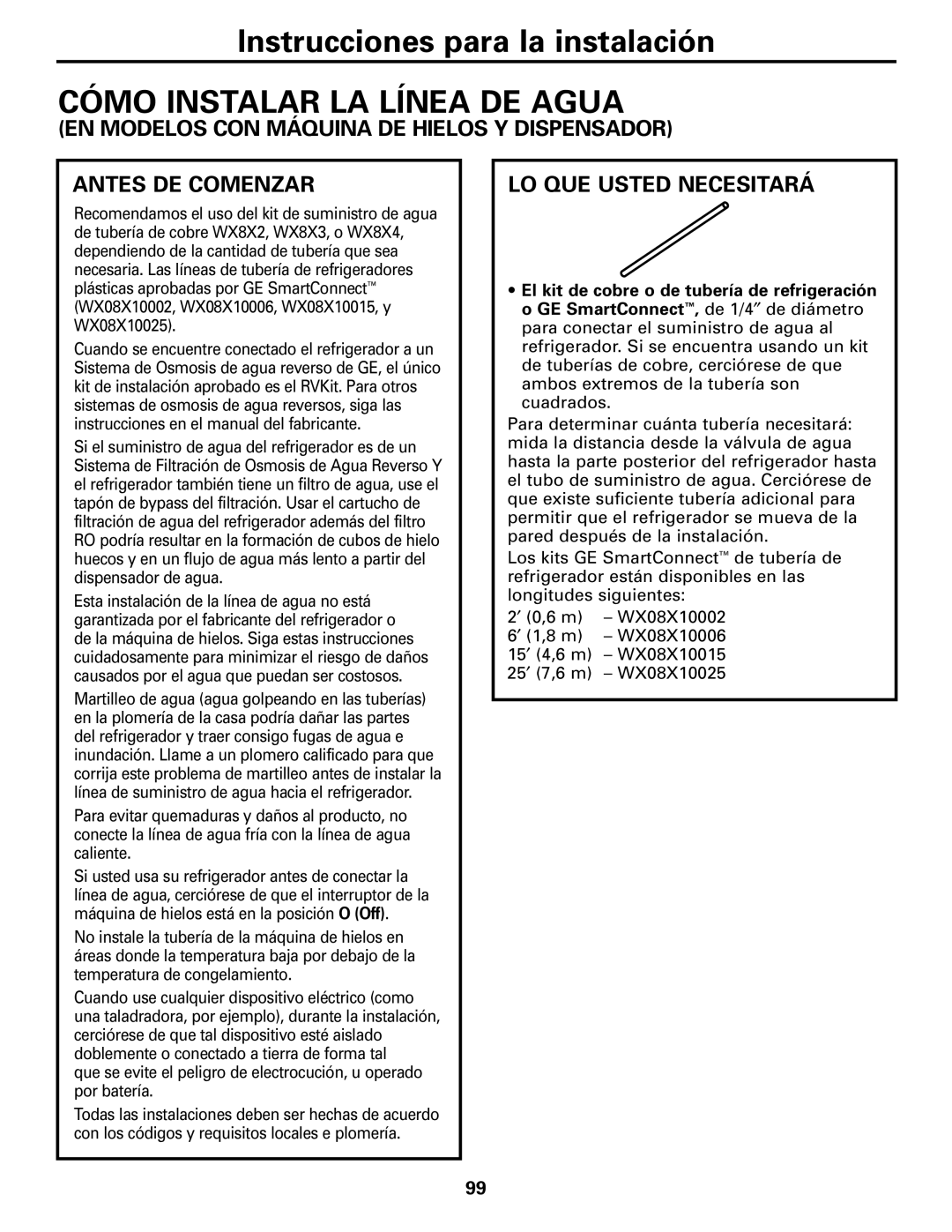 GE 22, 23, 25, 27 installation instructions Cómo Instalar LA Línea DE Agua, LO QUE Usted Necesitará 