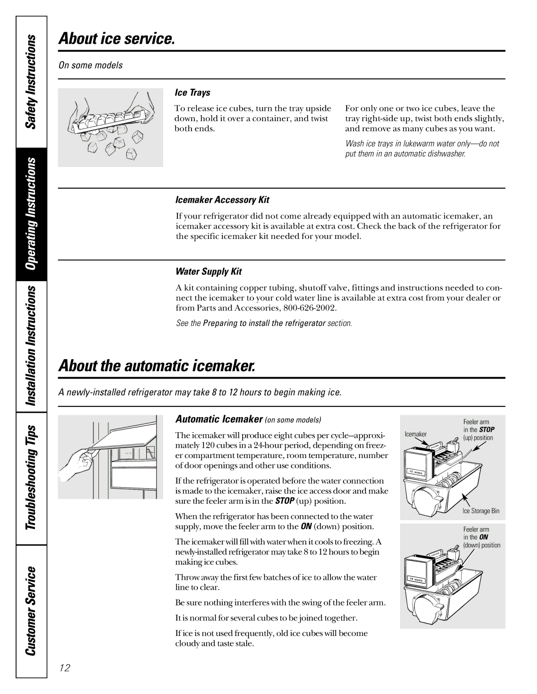 GE 22-27 owner manual About ice service, About the automatic icemaker, Automatic Icemaker on some models 