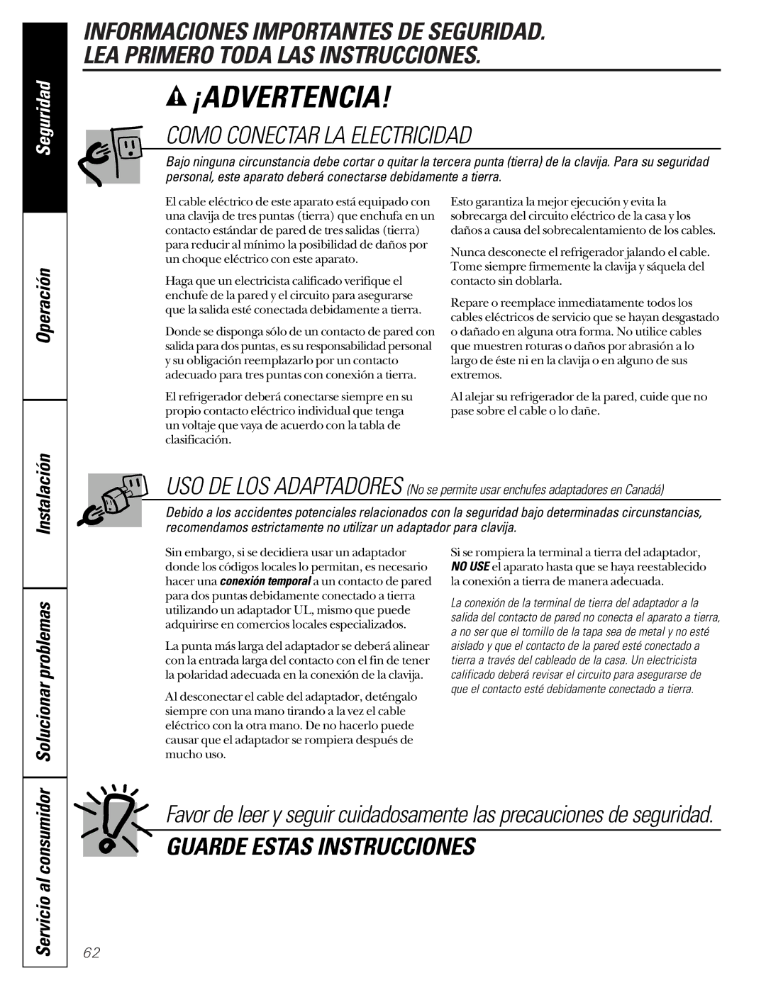 GE 22-27 owner manual Como Conectar LA Electricidad, Solucionar problemas 