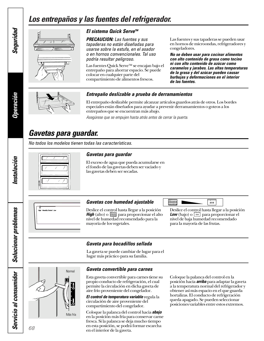 GE 22-27 owner manual Gavetas para guardar, Instalación Solucionar problemas 