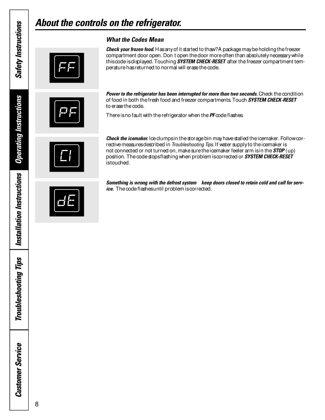 GE 22-27 owner manual What the Codes Mean 