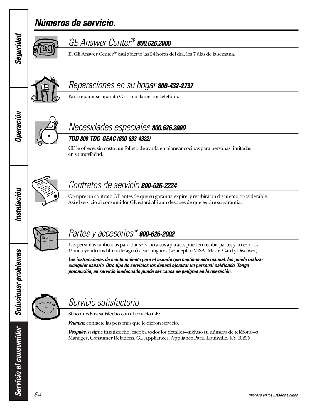 GE 22-27 owner manual Números de servicio 