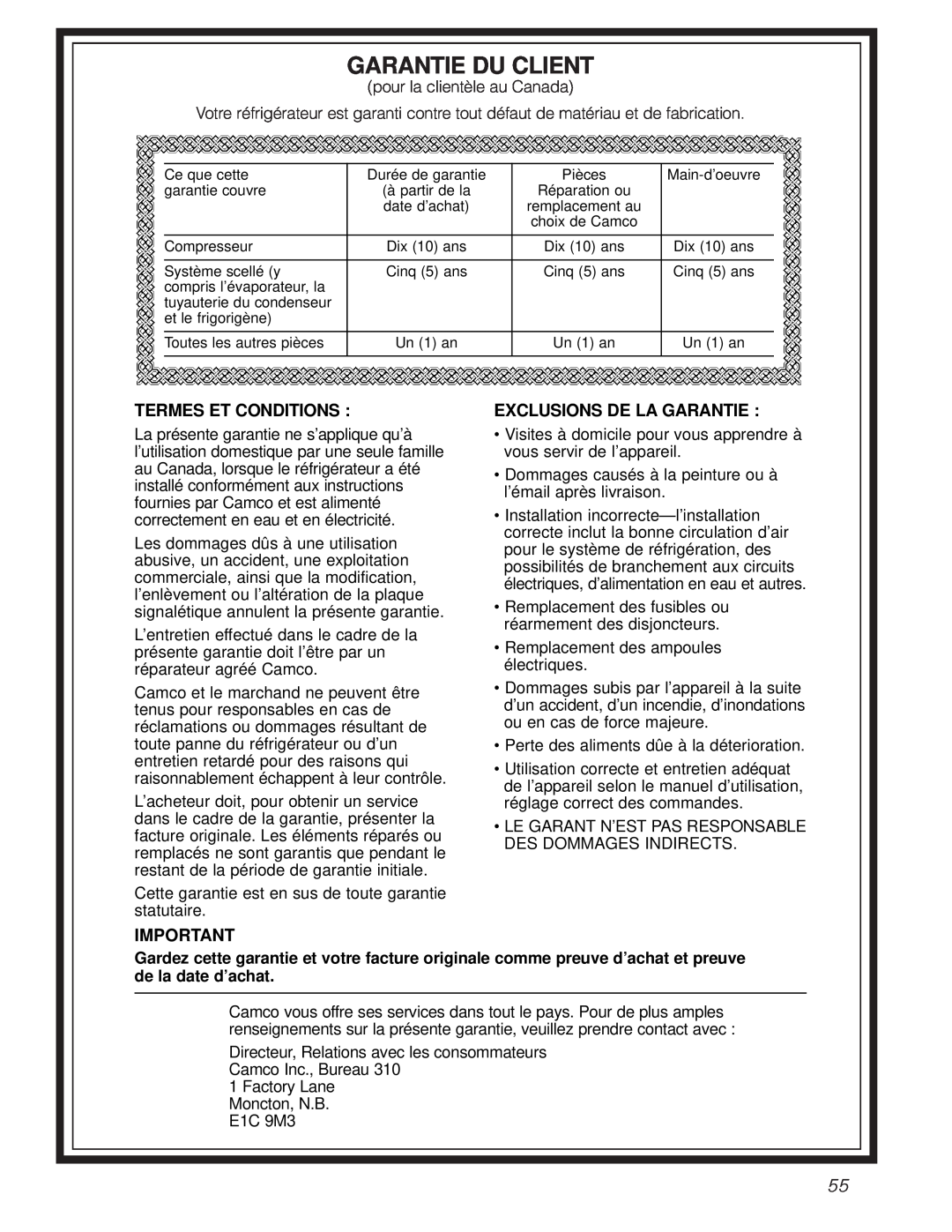 GE 22-27 owner manual Garantie Du Client, Termes Et Conditions, Exclusions De La Garantie 