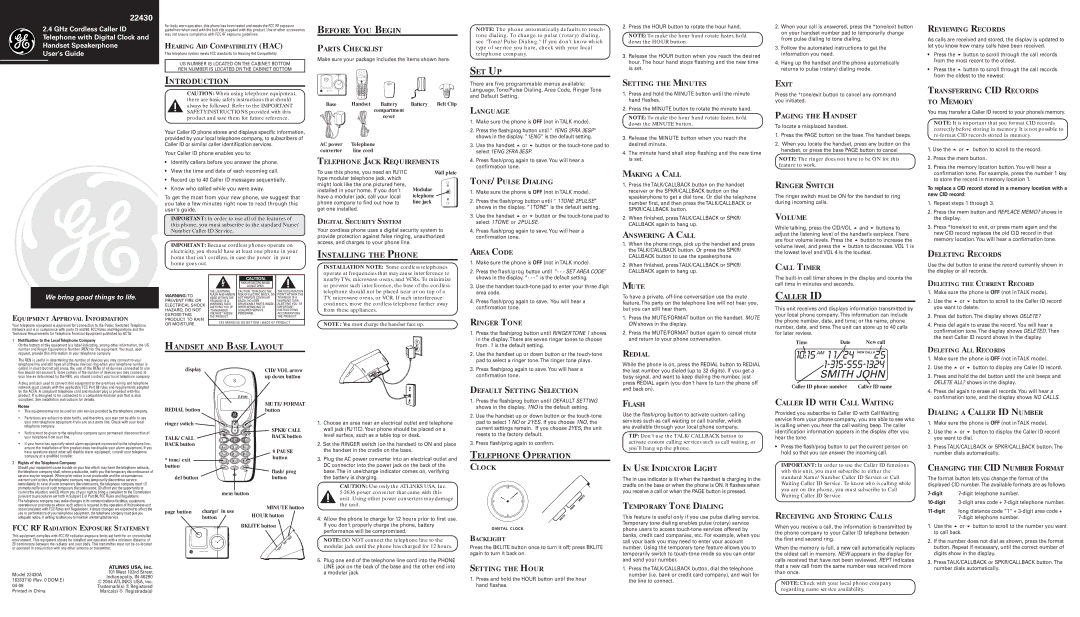 GE 22430 installation instructions Introduction, Handset and Base Layout, Before YOU Begin, Installing the Phone, Set Up 