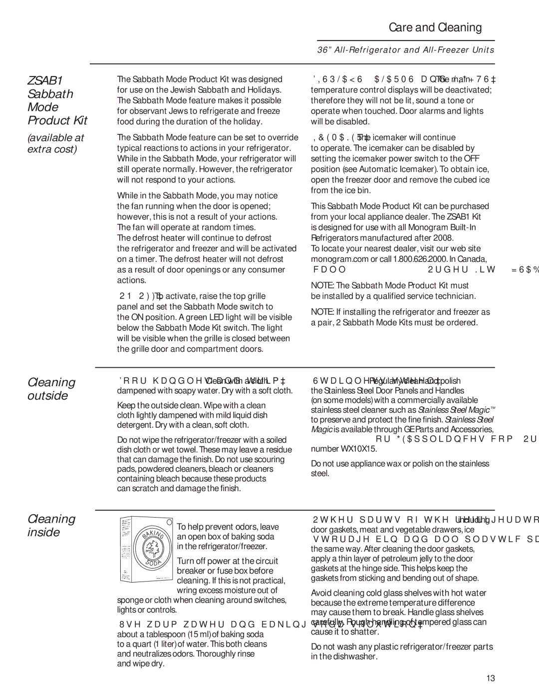 GE 224D2602P001 owner manual Sabbath Mode Product Kit, Care and Cleaning, Can scratch and damage the finish 