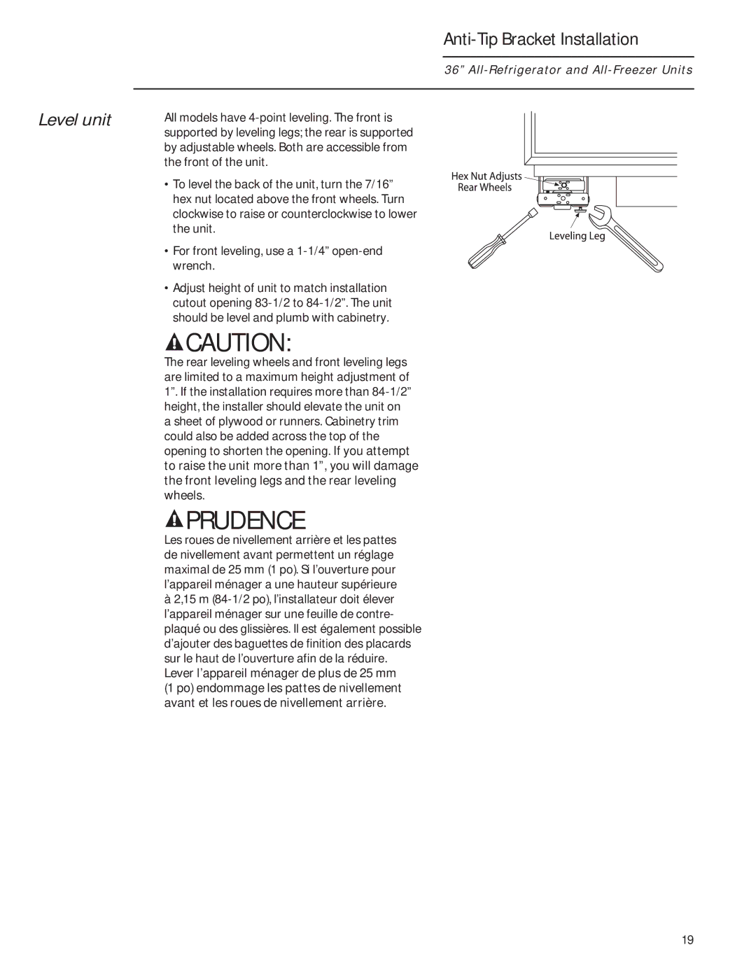 GE 224D2602P001 owner manual Prudence, Level unit 