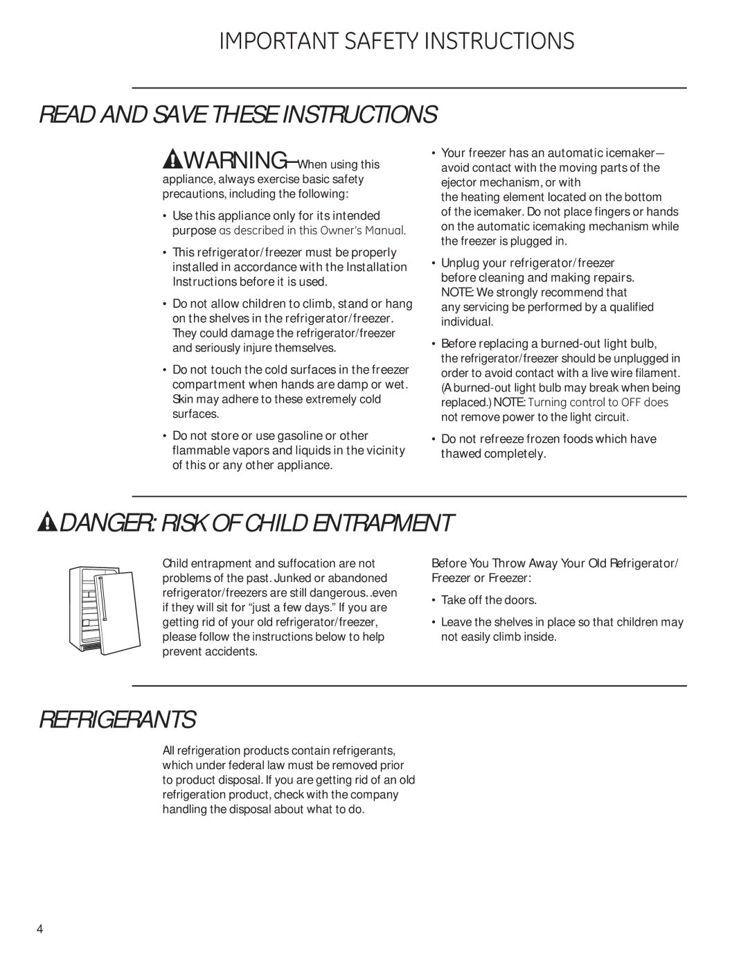 GE 224D2602P001 owner manual Read and Save These Instructions, Do not refreeze frozen foods which have thawed completely 