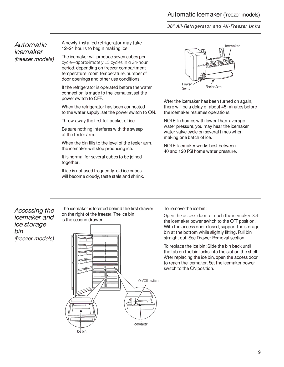 GE 224D2602P001 Automatic Icemaker freezer models, Accessing the icemaker and ice storage bin, To remove the ice bin 