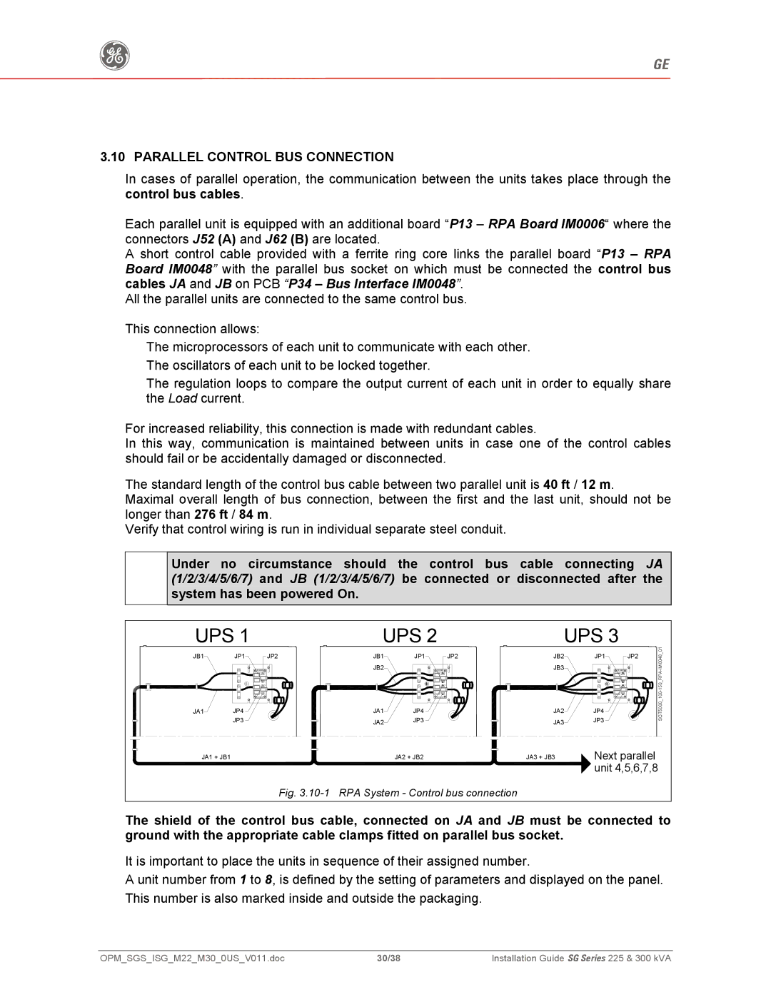 GE 225, 300 manual Ups, Parallel Control BUS Connection 