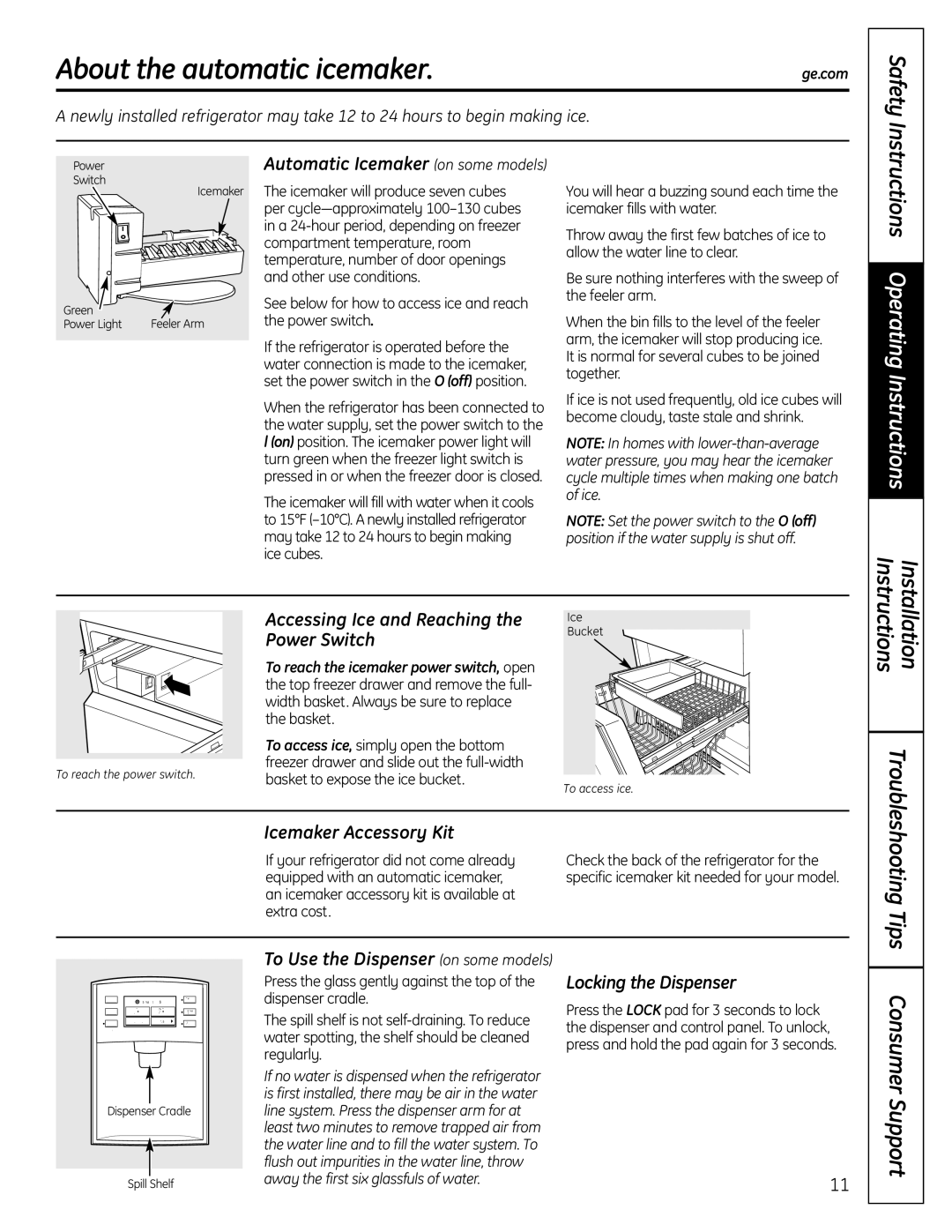 GE 225D1804P001 installation instructions About the automatic icemaker, Safety 