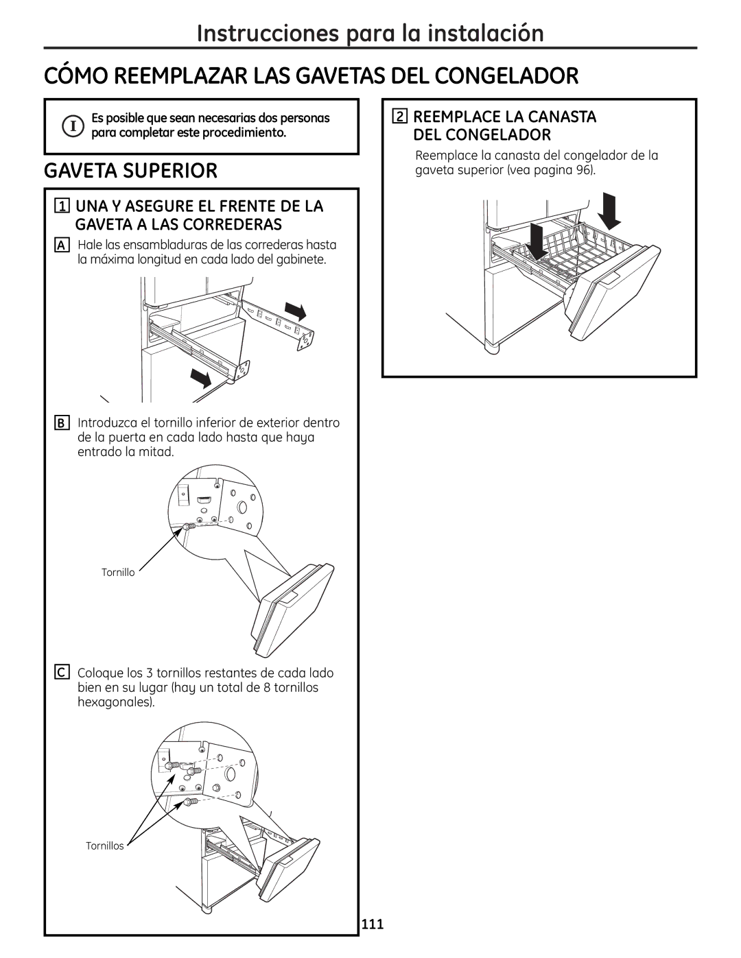 GE 225D1804P001 Cómo Reemplazar LAS Gavetas DEL Congelador, Reemplace LA Canasta DEL Congelador, 111 
