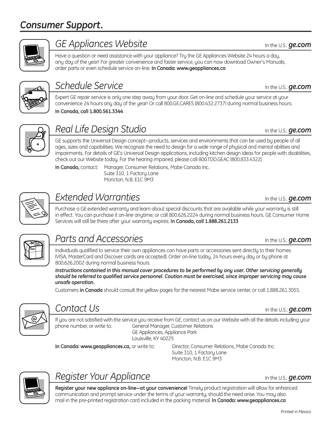 GE 225D1804P001 installation instructions Consumer Support, Schedule Service 