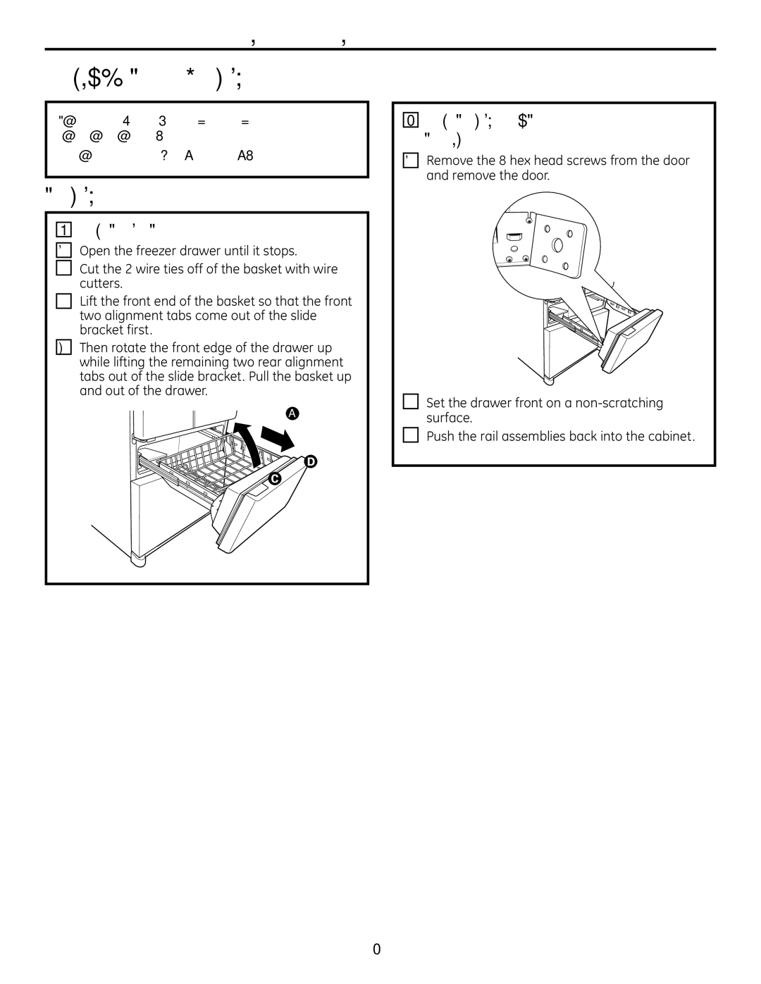 GE 225D1804P001 Removing the Freezer Drawers, TOP Drawer, Remove the Basket, Remove the Drawer Front from the Slides 