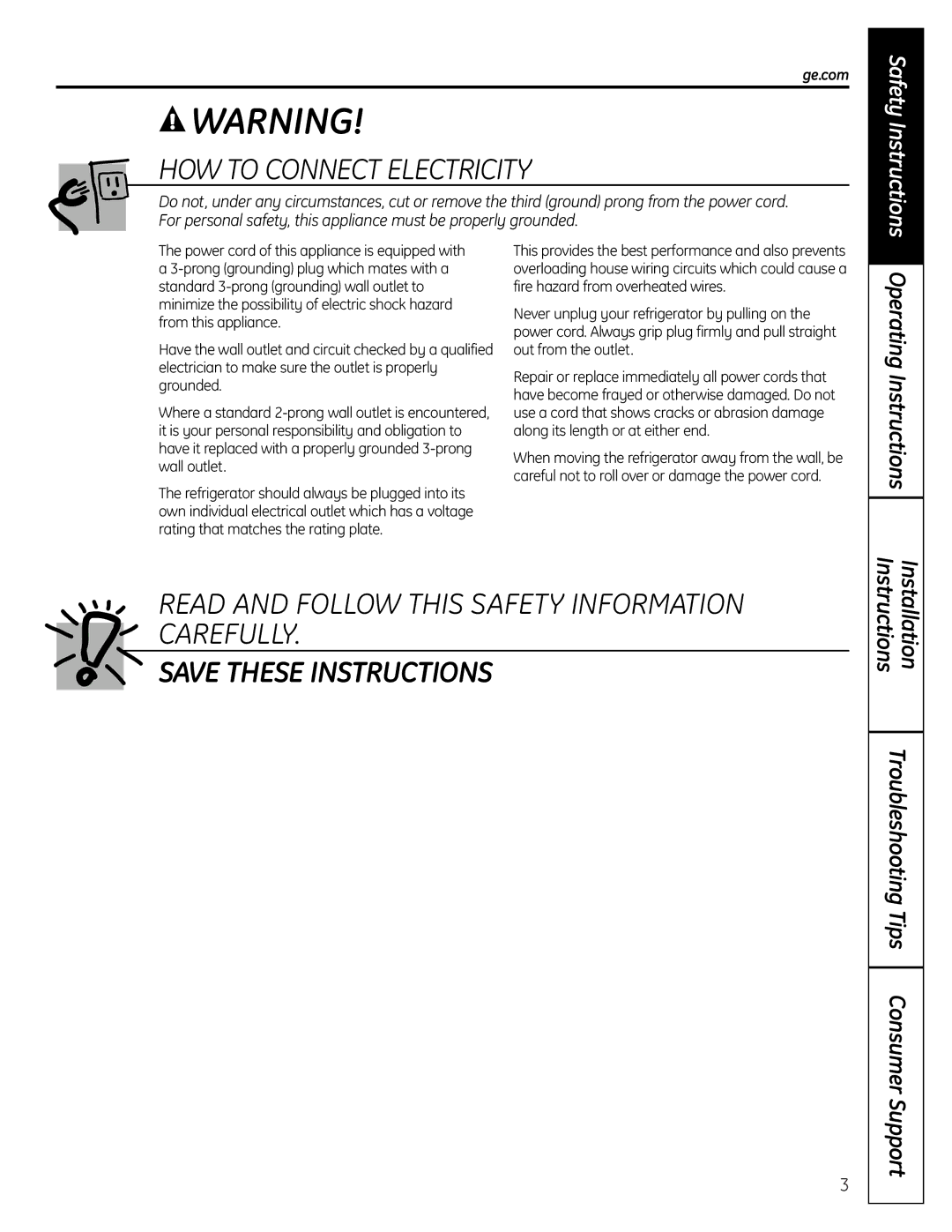 GE 225D1804P001 installation instructions Operating Instructions, Ge.com 