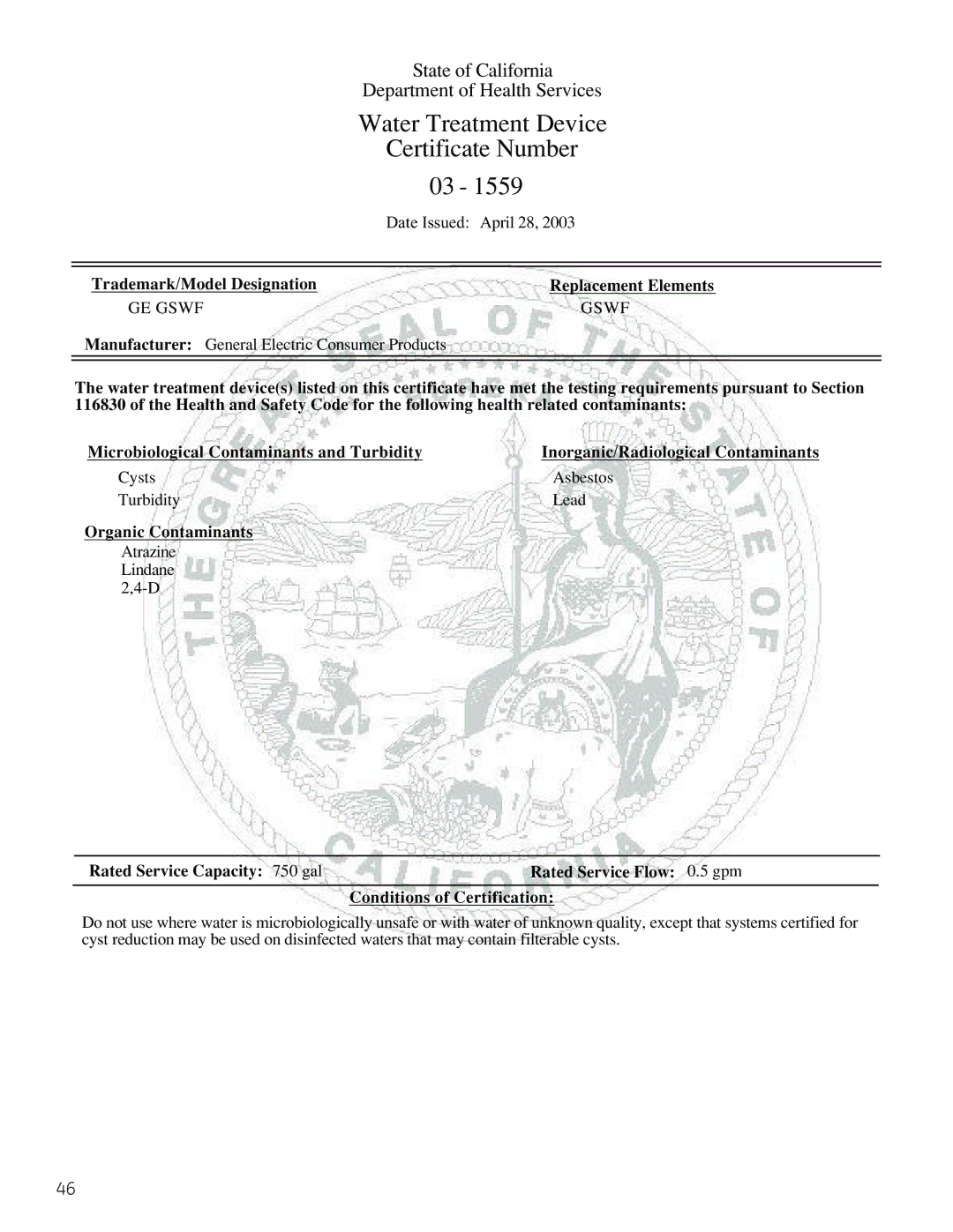 GE 225D1804P001 installation instructions Water Treatment Device 