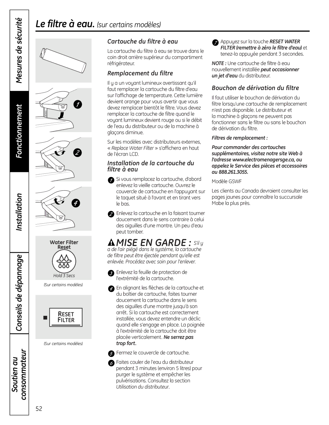 GE 225D1804P001 installation instructions Mise EN Garde S’il y, Sécurité 