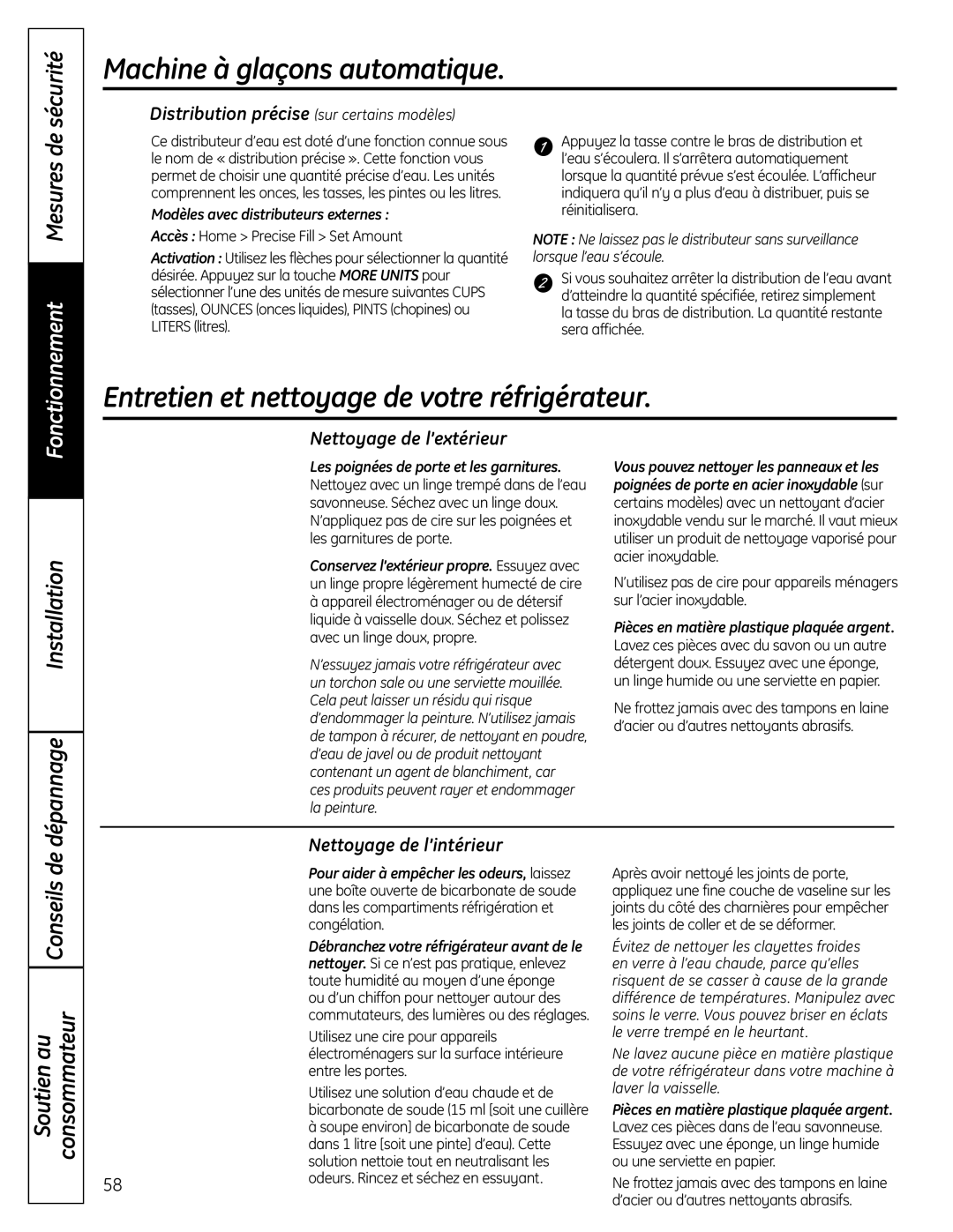 GE 225D1804P001 Entretien et nettoyage de votre réfrigérateur, Installation Dépannage, Nettoyage de l’extérieur 