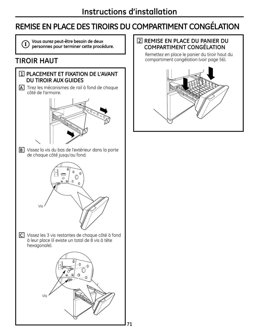 GE 225D1804P001 installation instructions Placement ET Fixation DE L’AVANT DU Tiroir AUX Guides 