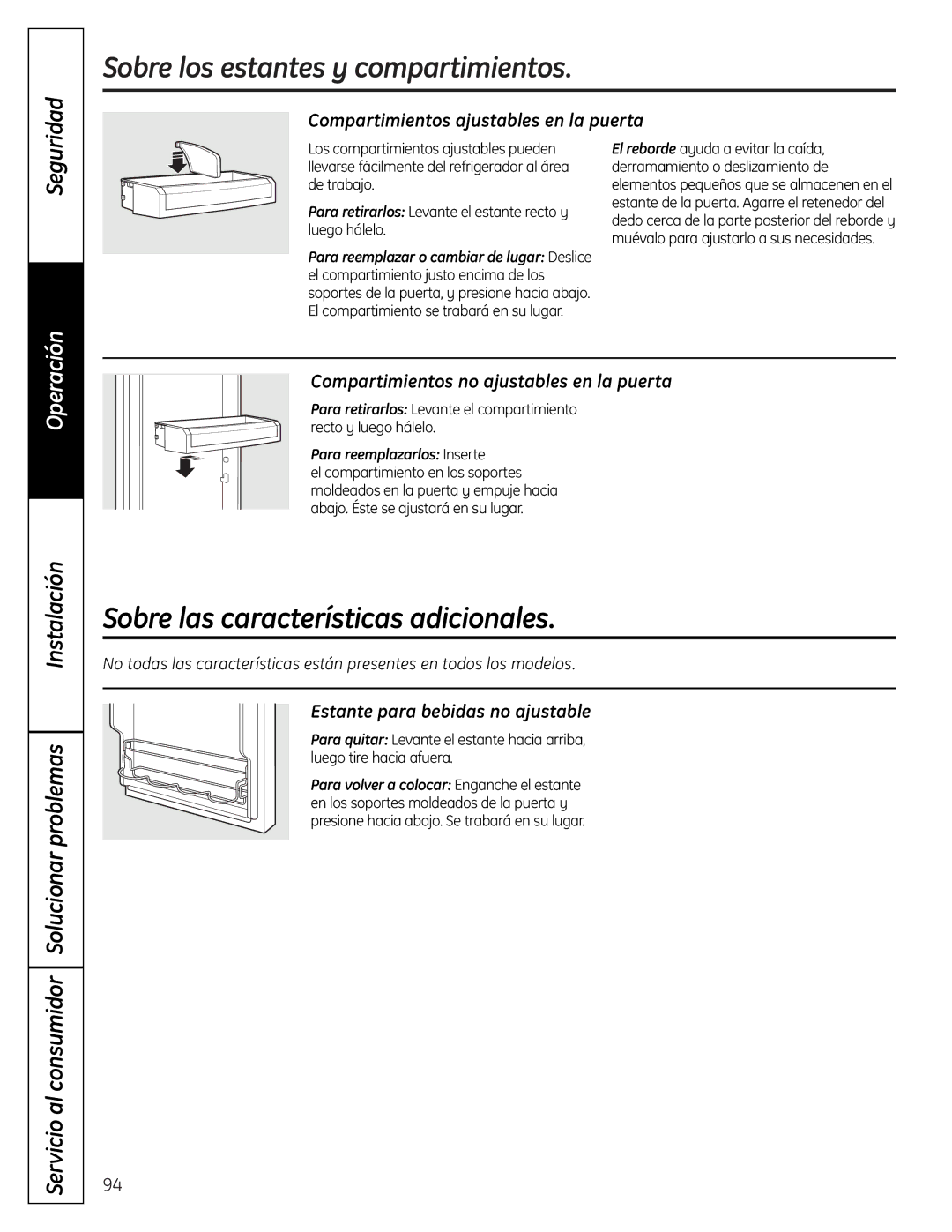 GE 225D1804P001 Sobre las características adicionales, Instalación Servicio al consumidor Solucionar problemas 