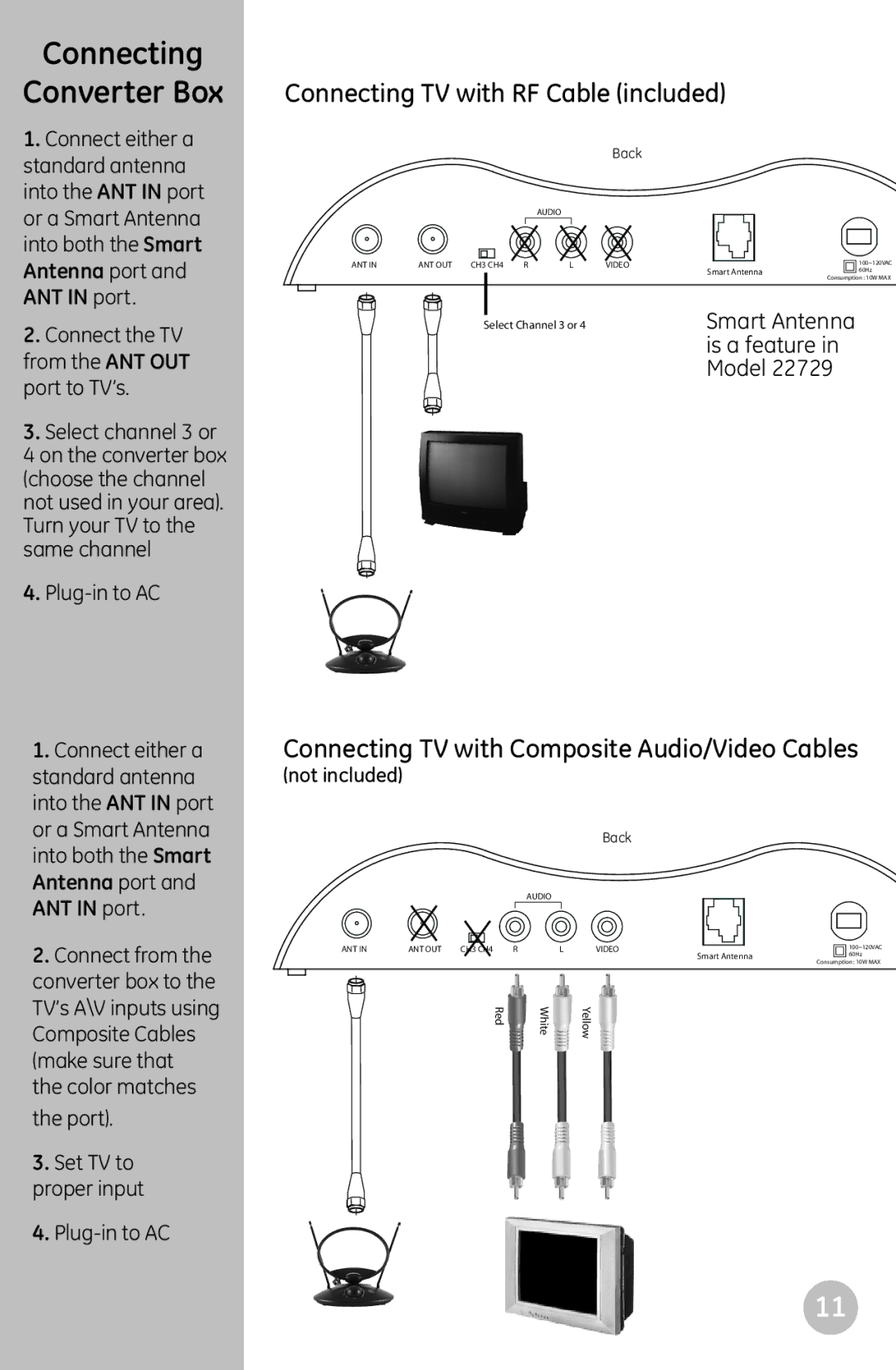 GE 22729 user manual Connecting Converter Box, Connecting TV with RF Cable included 