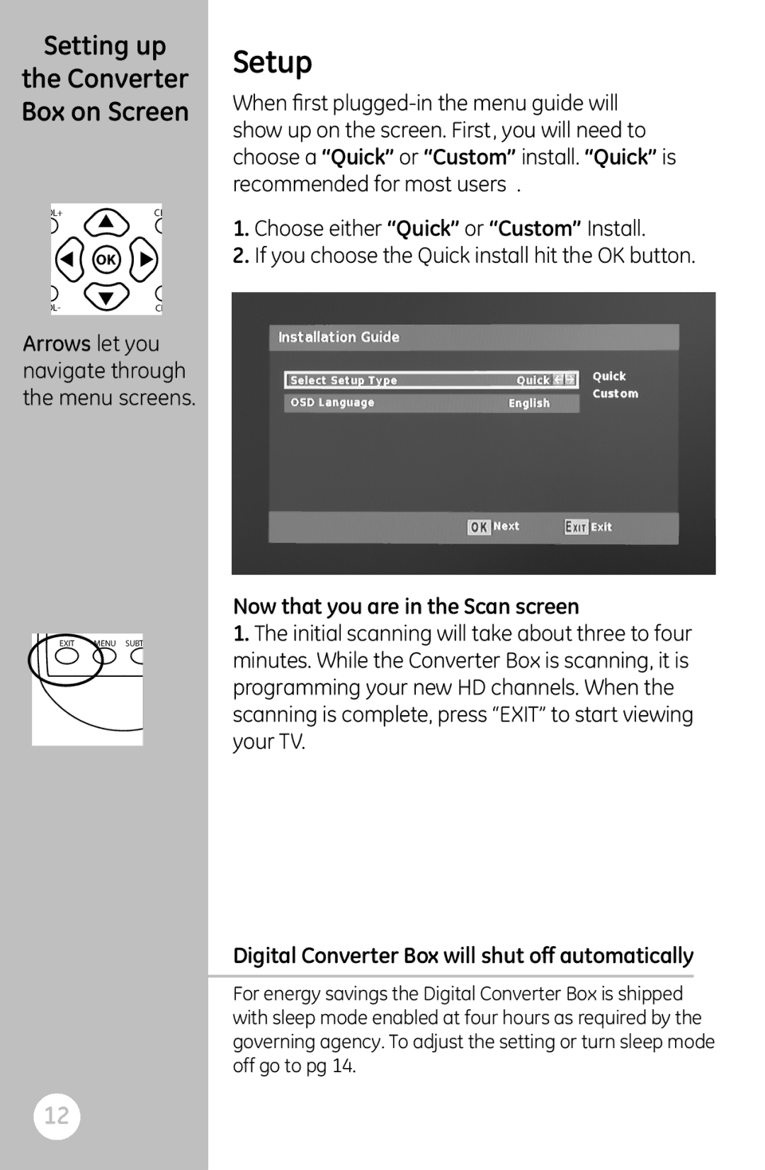 GE 22729 user manual Setup, Setting up, Converter Box on Screen, Now that you are in the Scan screen 