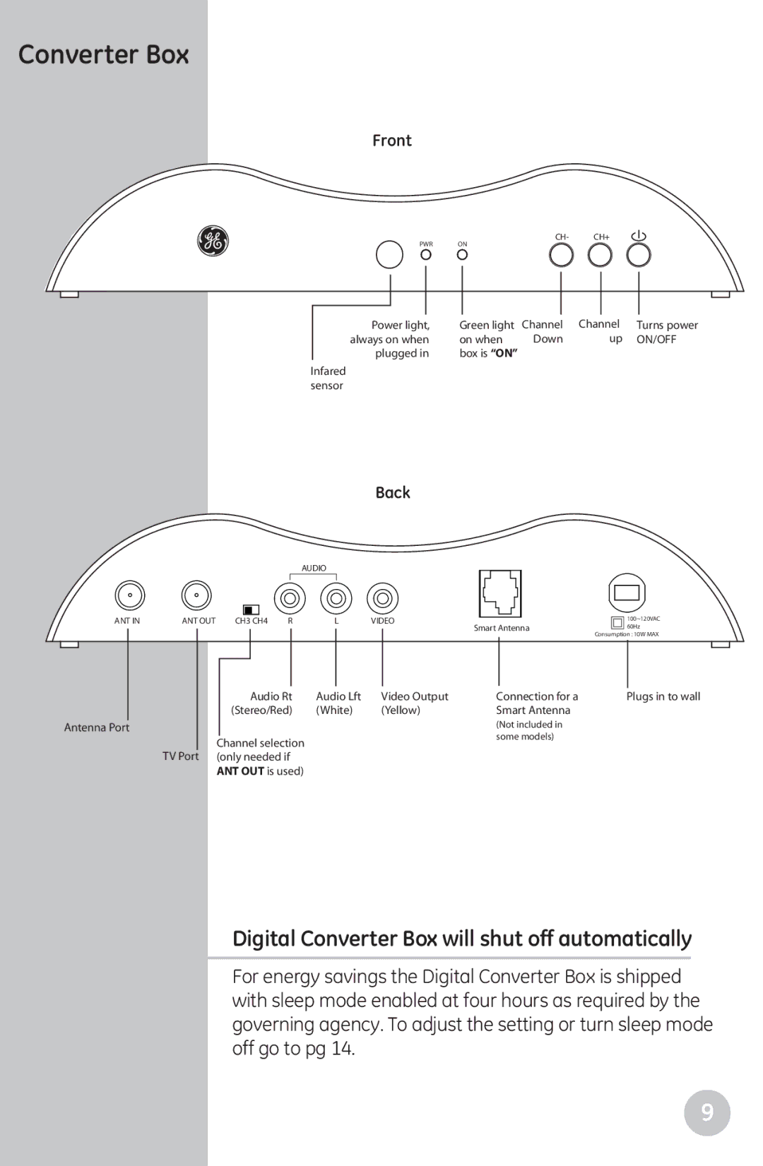 GE 22729 user manual Digital Converter Box will shut off automatically 