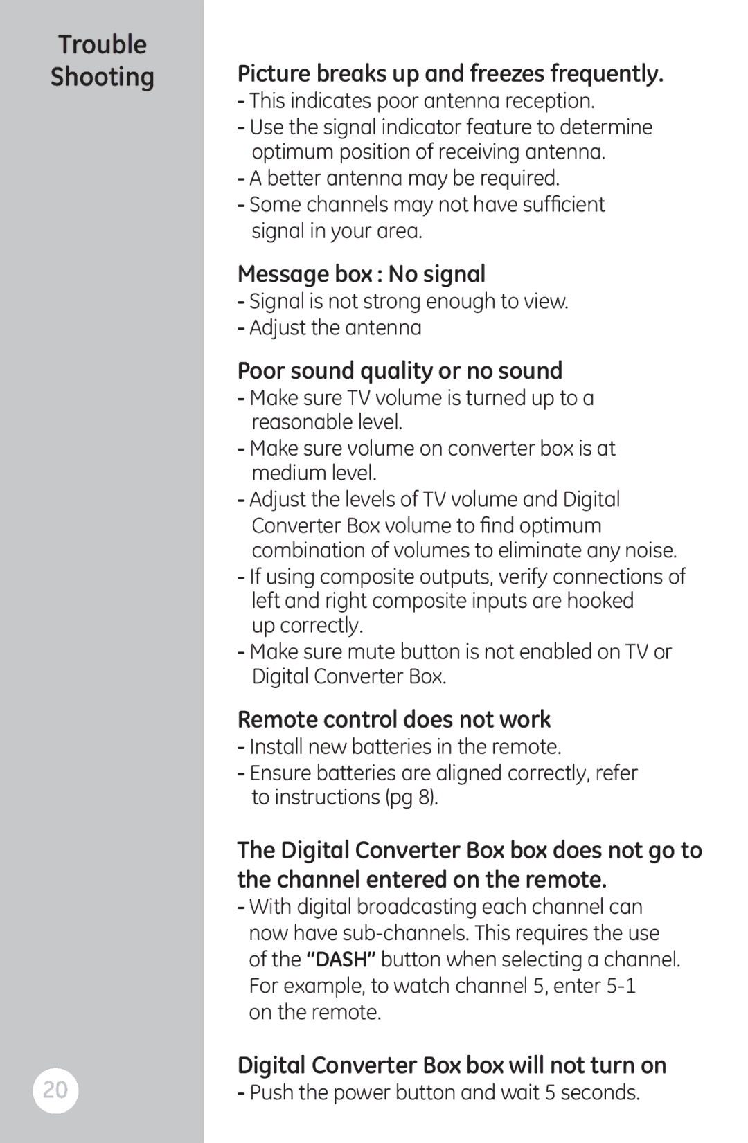 GE 22730 user manual Trouble Shooting 