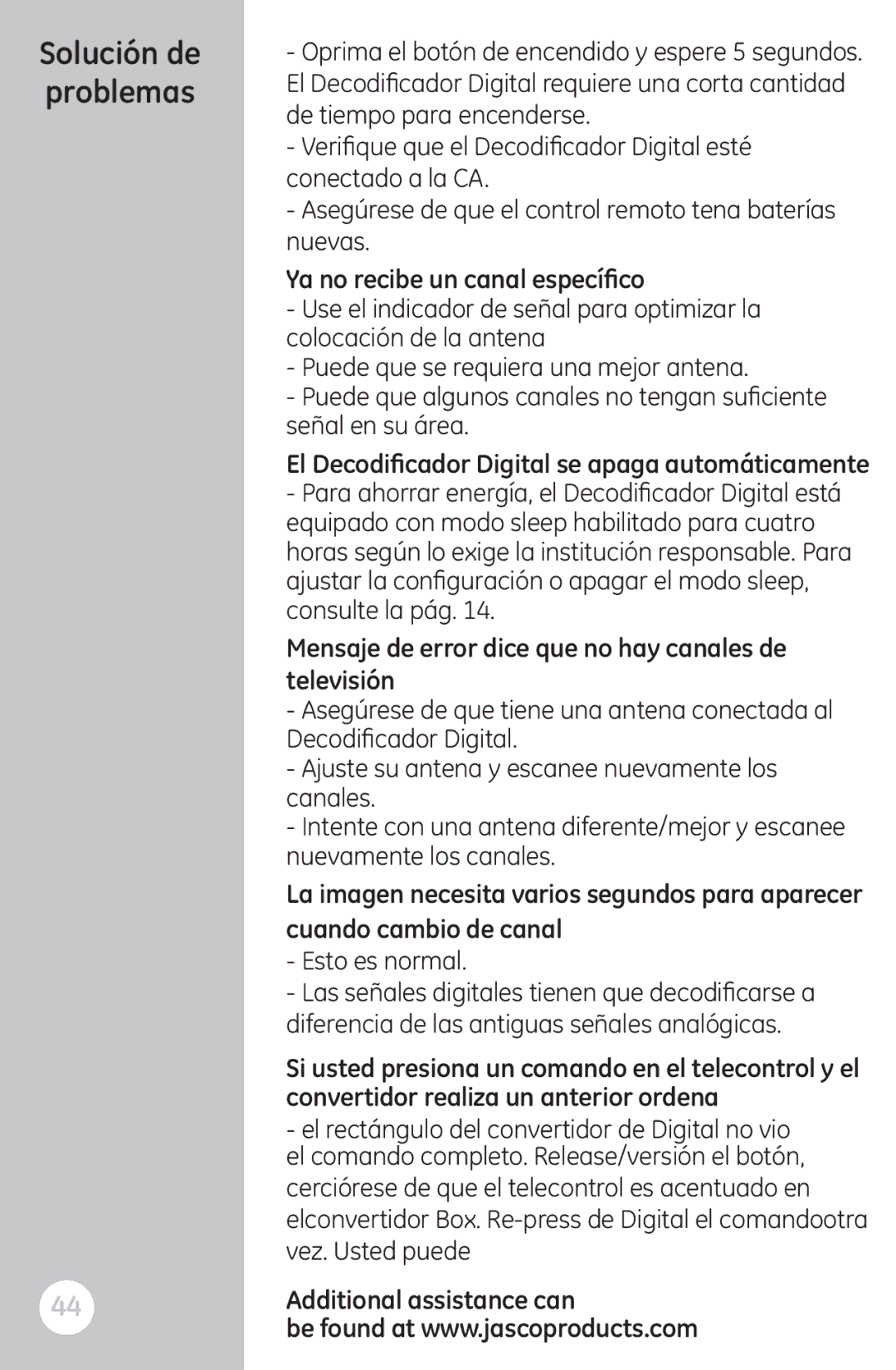 GE 22730 Ya no recibe un canal específico, Mensaje de error dice que no hay canales de televisión, Esto es normal 