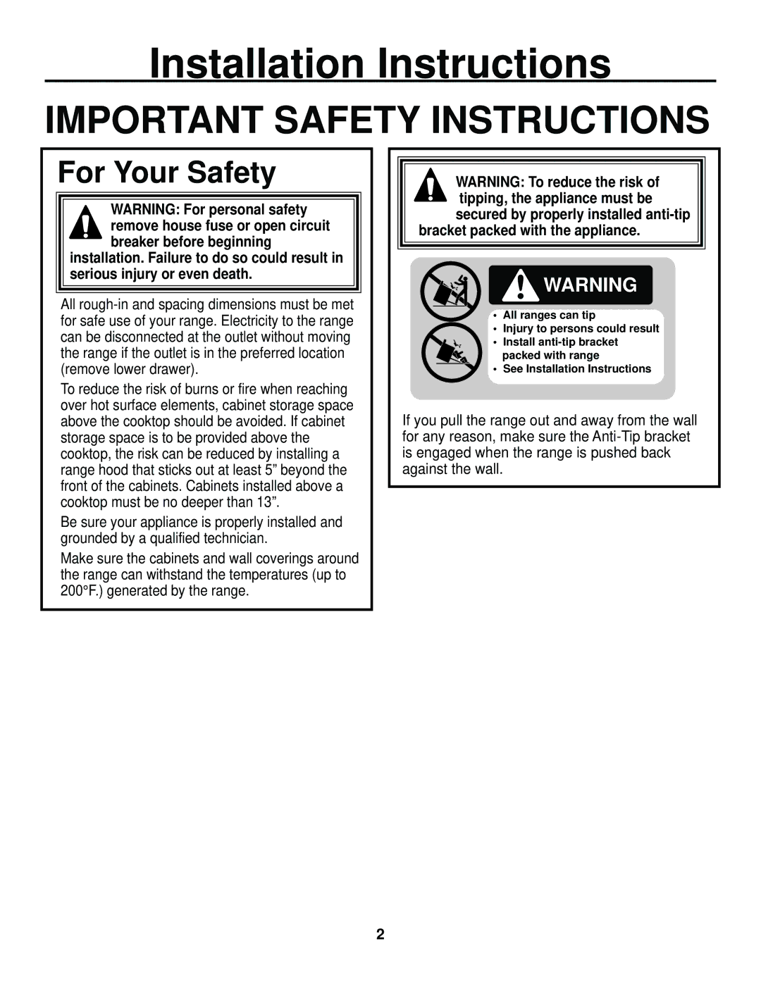 GE 229C4053P447-3 1, 31-10463 installation instructions Installation Instructions, For Your Safety 