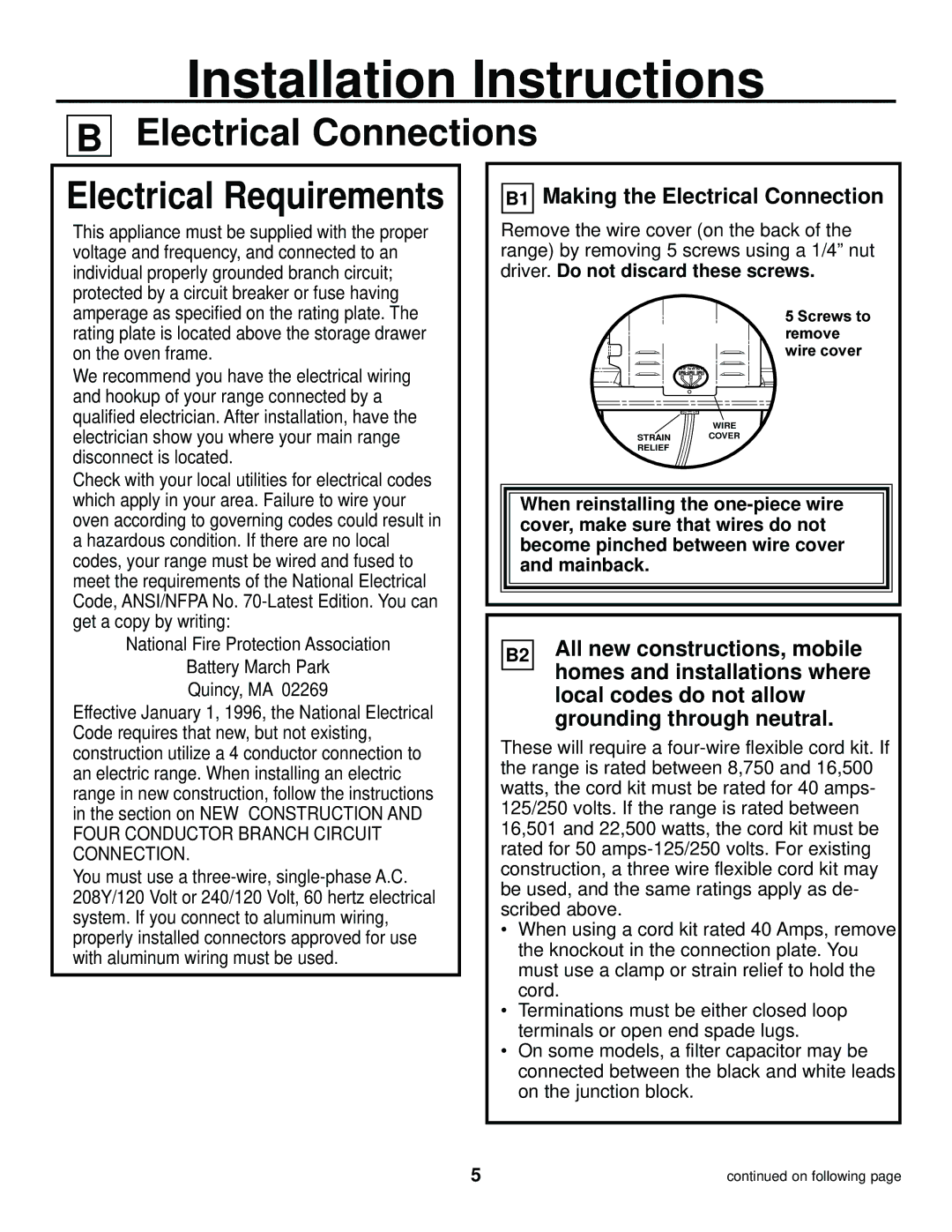 GE 31-10463, 229C4053P447-3 1 Electrical Connections Electrical Requirements, B1 Making the Electrical Connection 