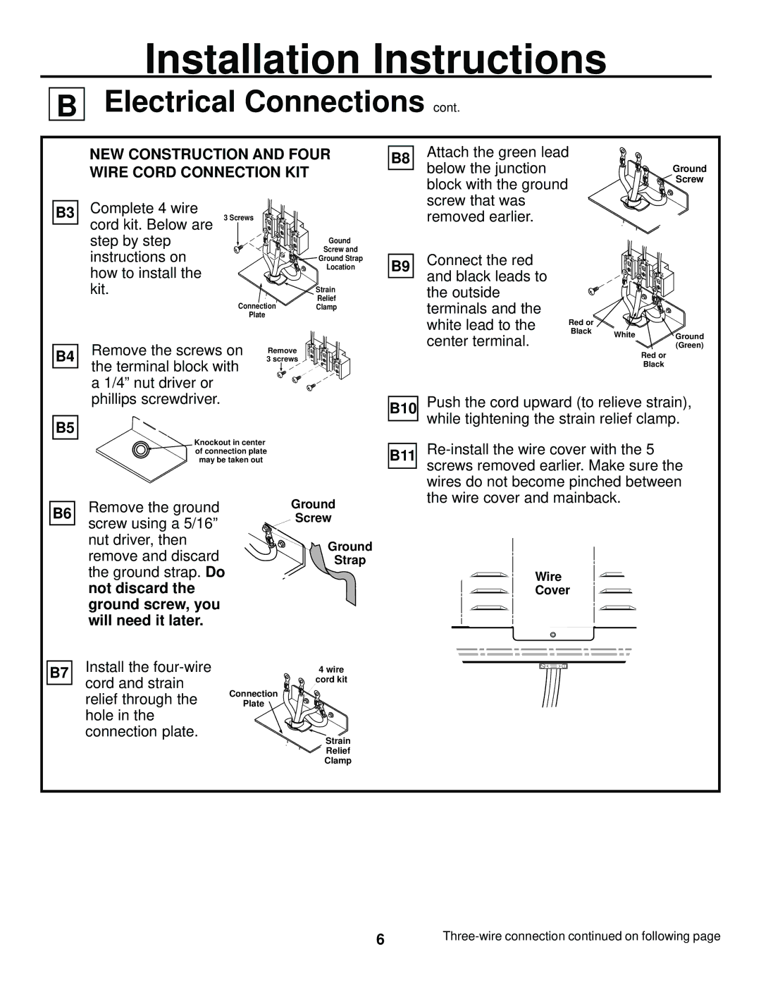 GE 229C4053P447-3 1, 31-10463 Electrical Connections, NEW Construction and Four Wire Cord Connection KIT 