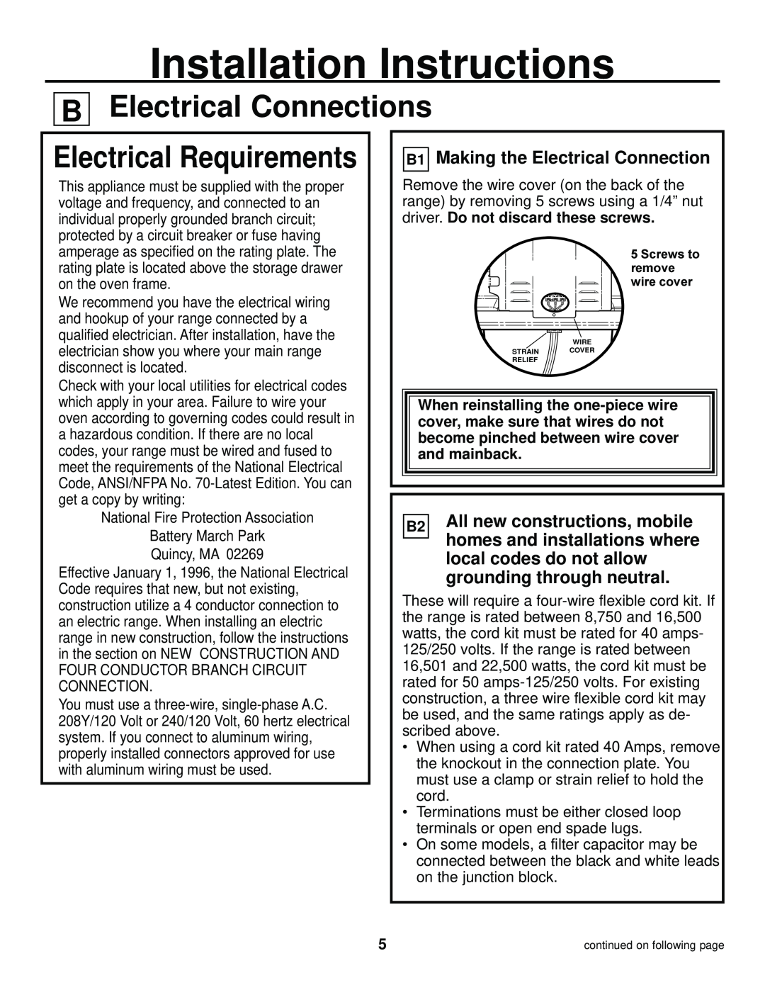 GE 31-10463, 229C4053P447-3 1 Electrical Connections, Electrical Requirements, B1 Making the Electrical Connection 