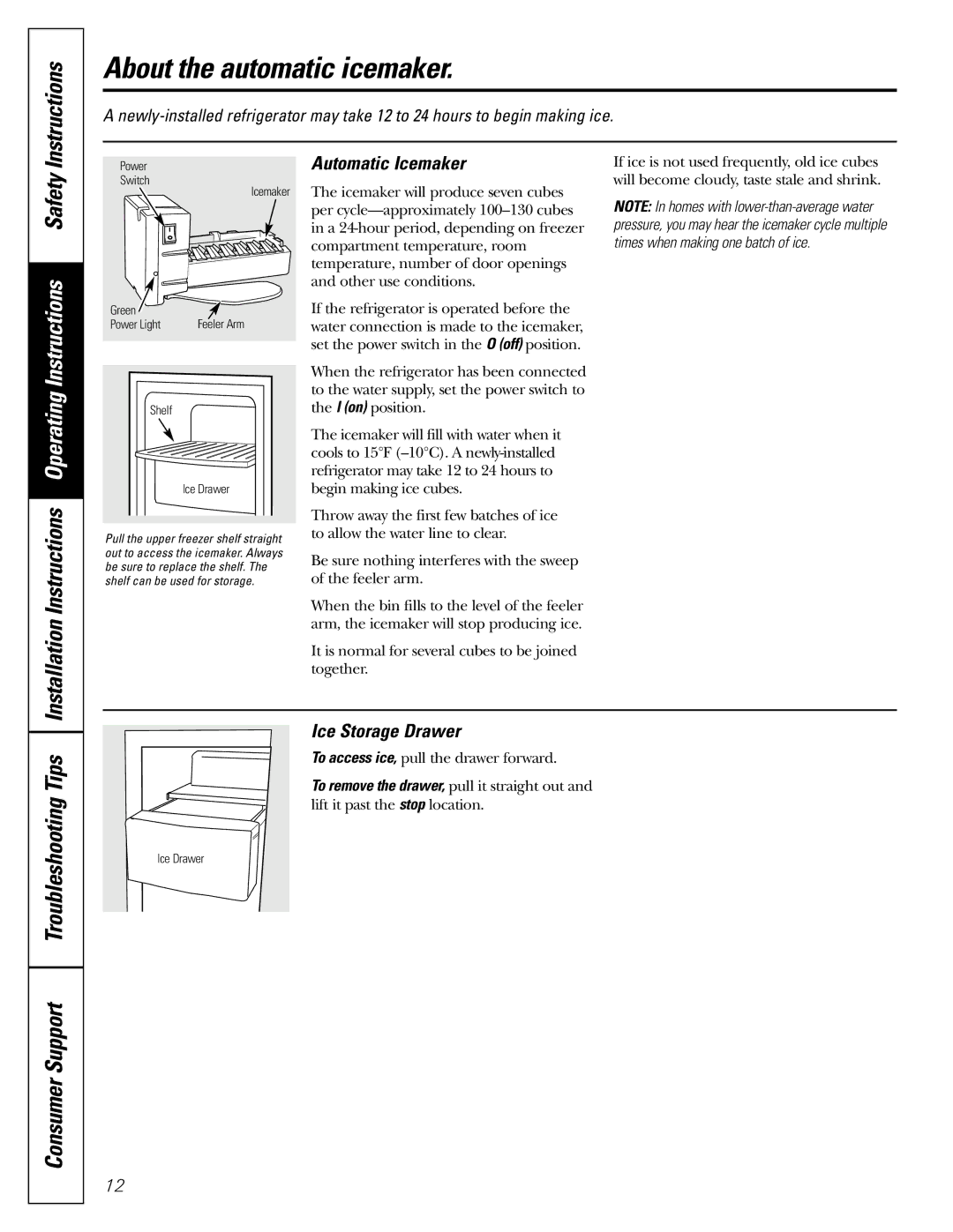 GE 23, 25 About the automatic icemaker, Installation Instructions Operating Instructions Safety, Automatic Icemaker 