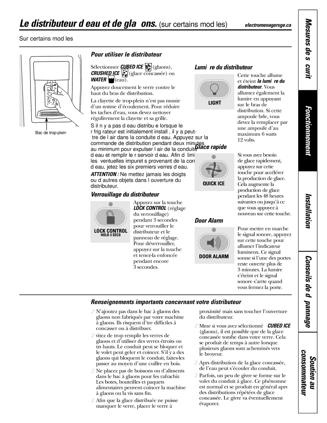 GE 23, 25 operating instructions Pannage Consommateur Soutien au 