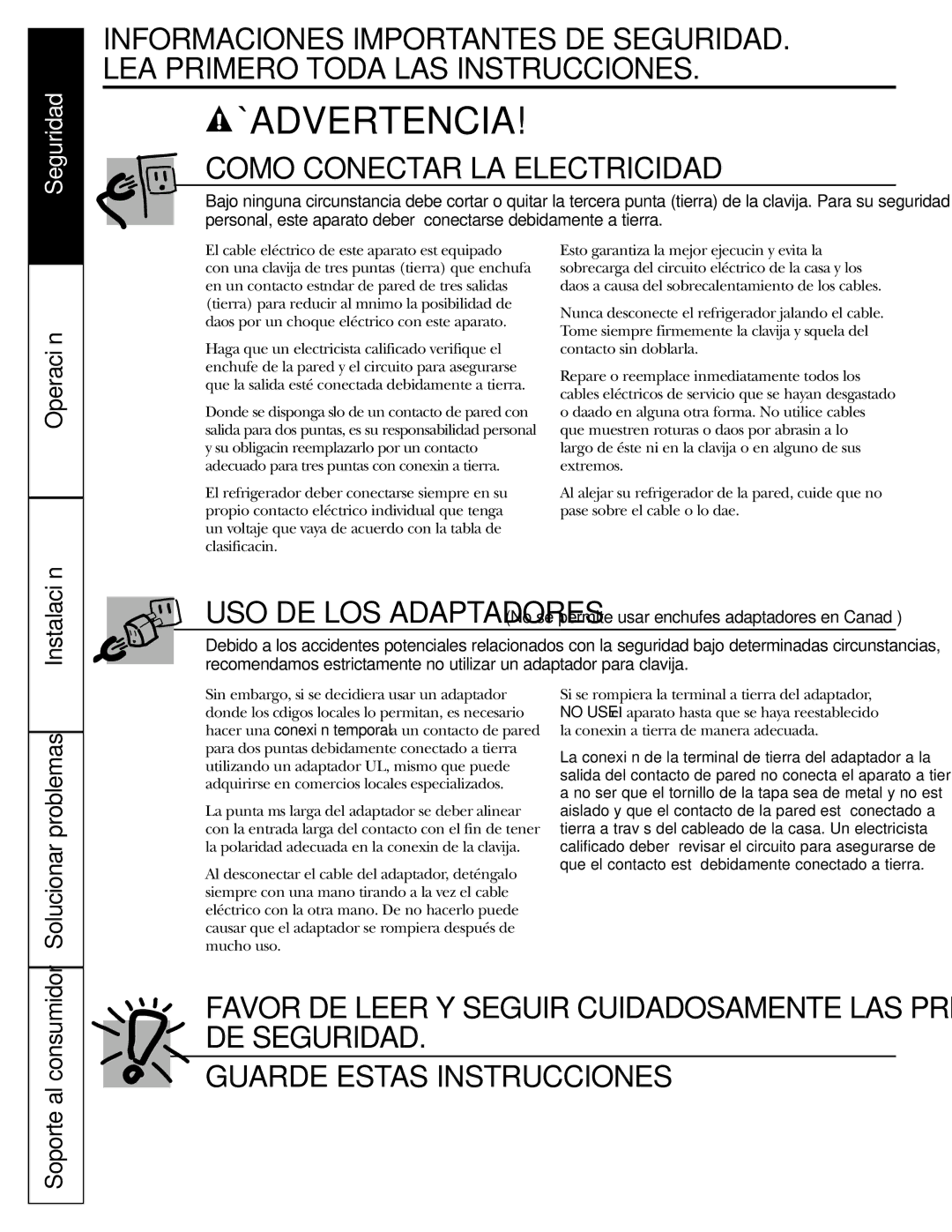 GE 23, 25 operating instructions Solucionar problemas, Instalación, Soporte al consumidor 