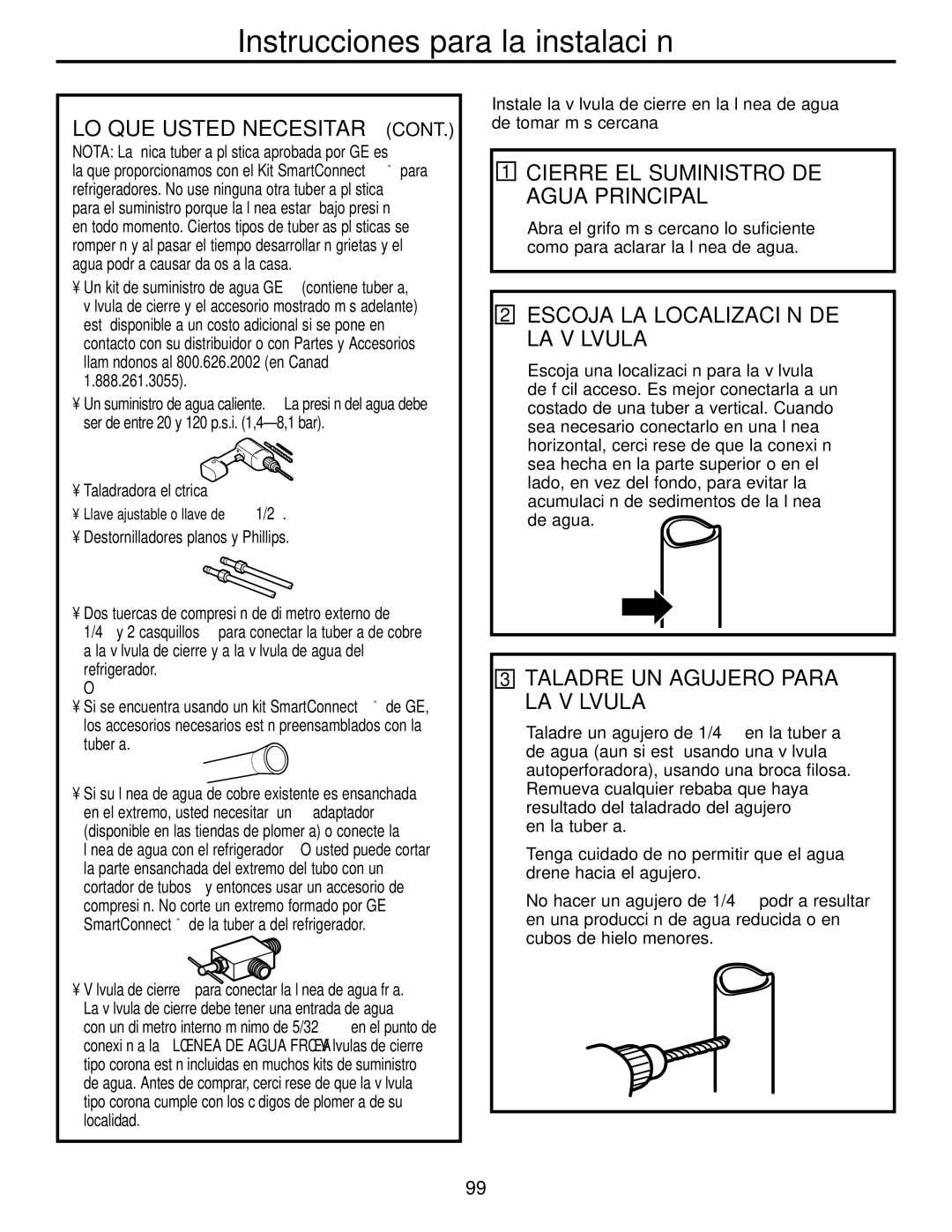 GE 23, 25 Cierre EL Suministro DE Agua Principal, Escoja LA Localización DE LA Válvula, Taladre UN Agujero Para LA Válvula 