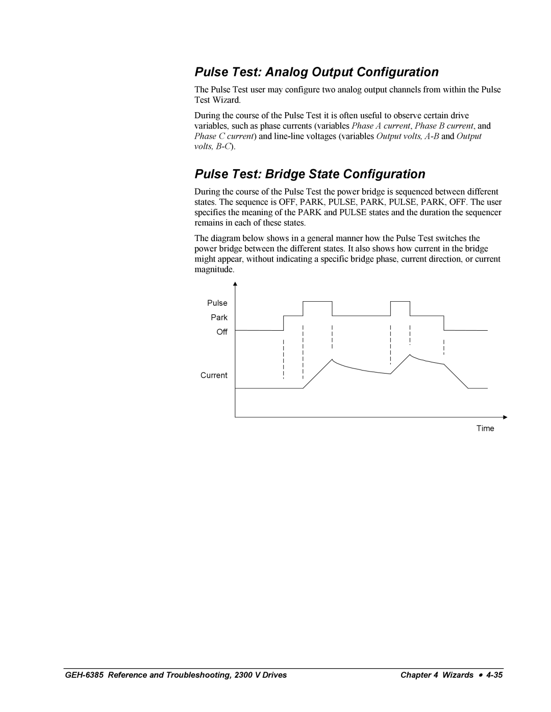 GE Medium Voltage GP Type G Drives, 2300 V Pulse Test Analog Output Configuration, Pulse Test Bridge State Configuration 