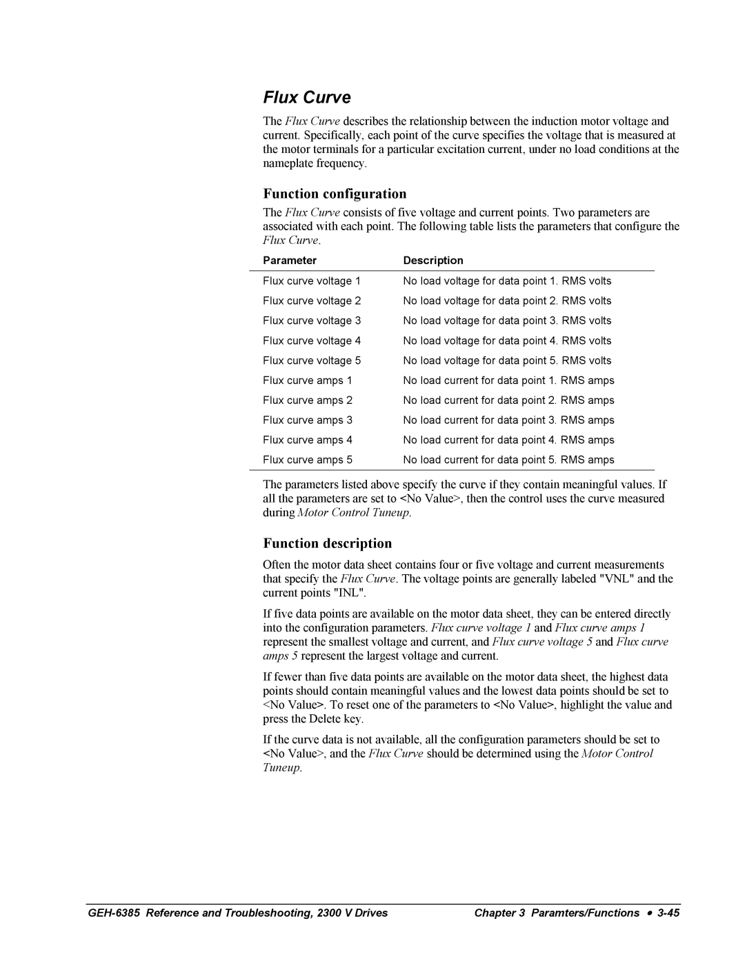 GE Medium Voltage GP Type G Drives, 2300 V manual Flux Curve, Function configuration 