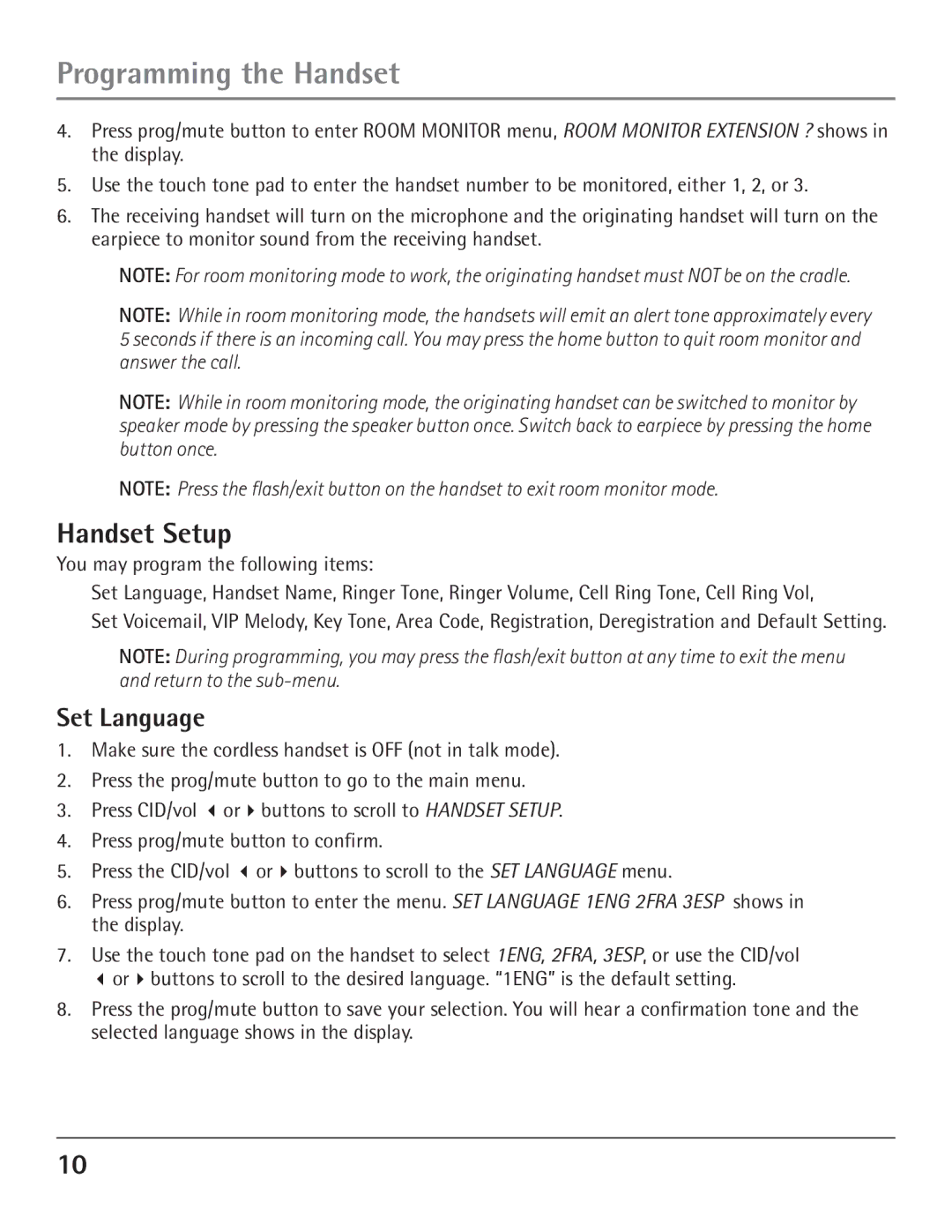 GE 23200, 00004007 manual Handset Setup, Set Language 