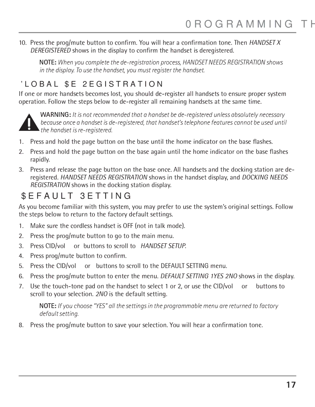 GE 00004007, 23200 manual Default Setting, Global De-Registration 