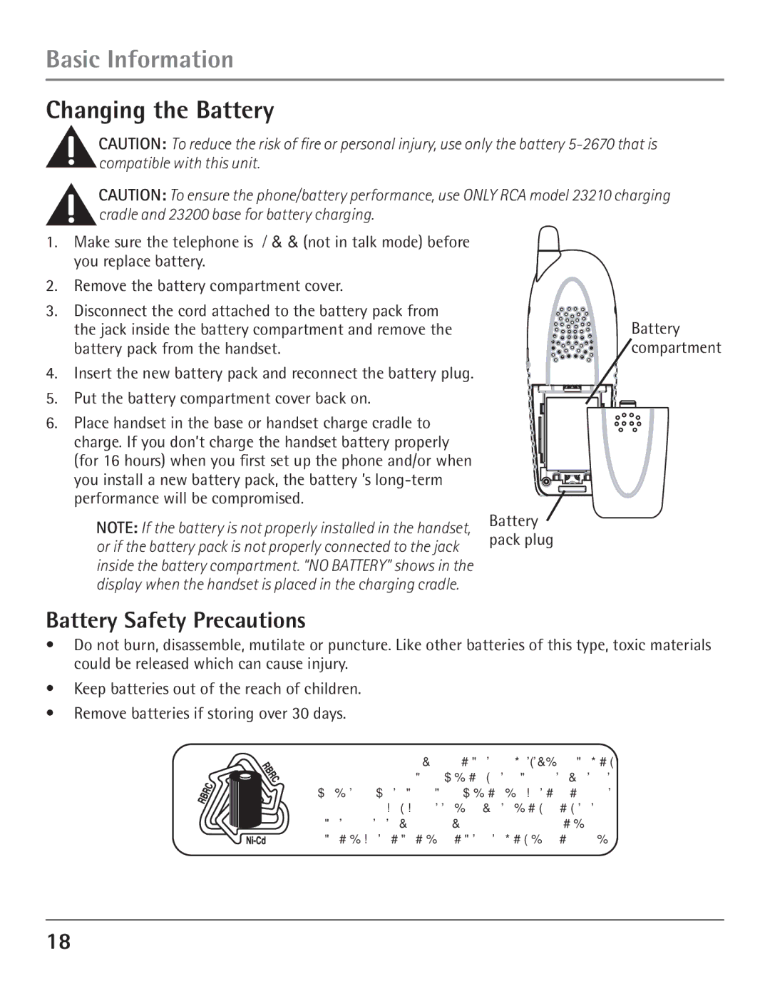 GE 23200 Basic Information, Changing the Battery, Battery Safety Precautions, Put the battery compartment cover back on 